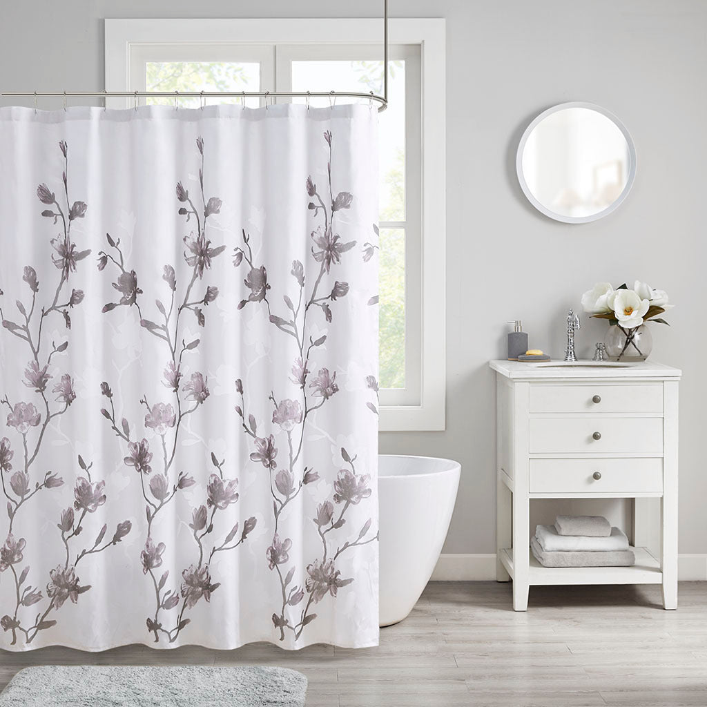 Shower Curtain Set: Elegant Floral Design with Microfiber Liner