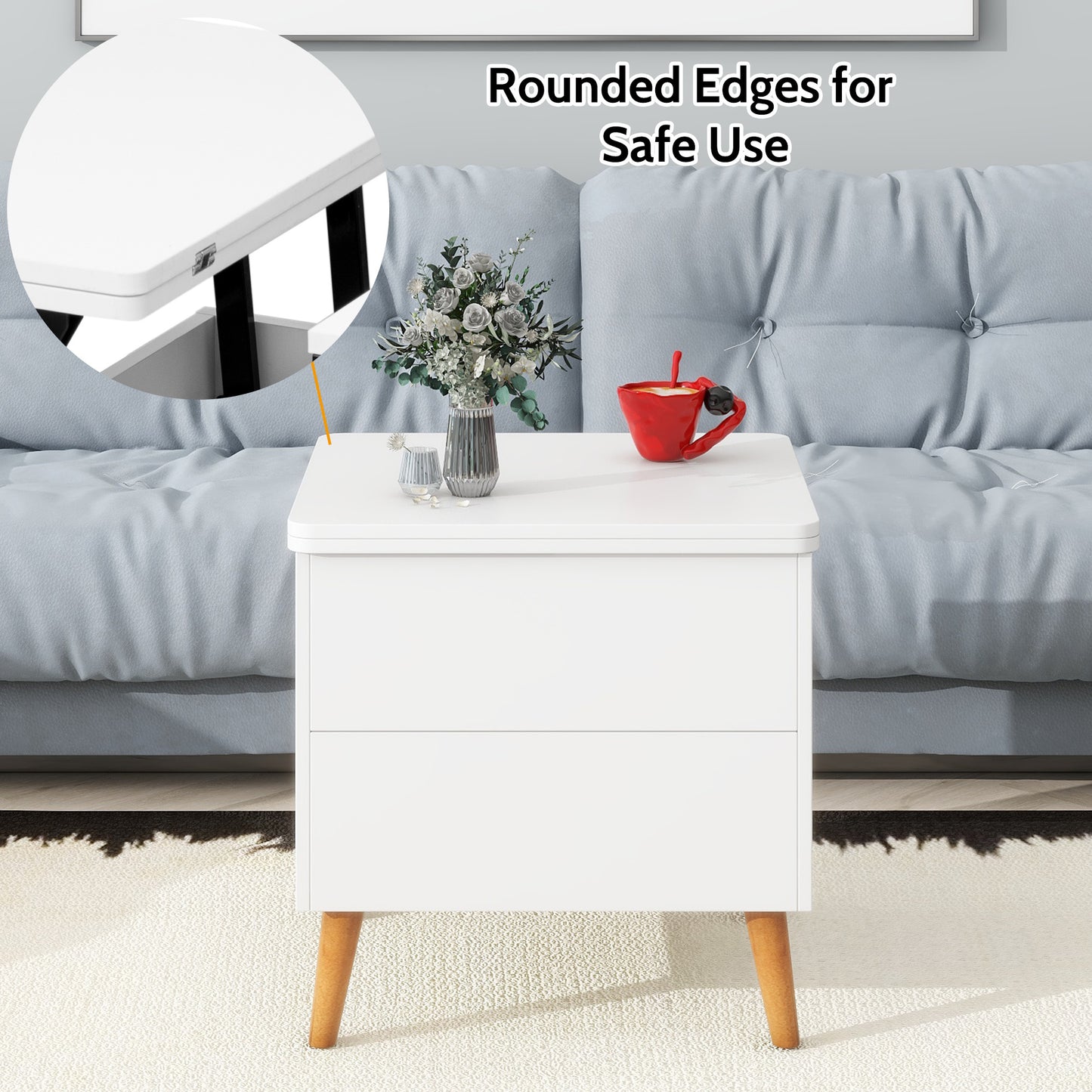 White Extendable Coffee Table with Storage & Lift Top