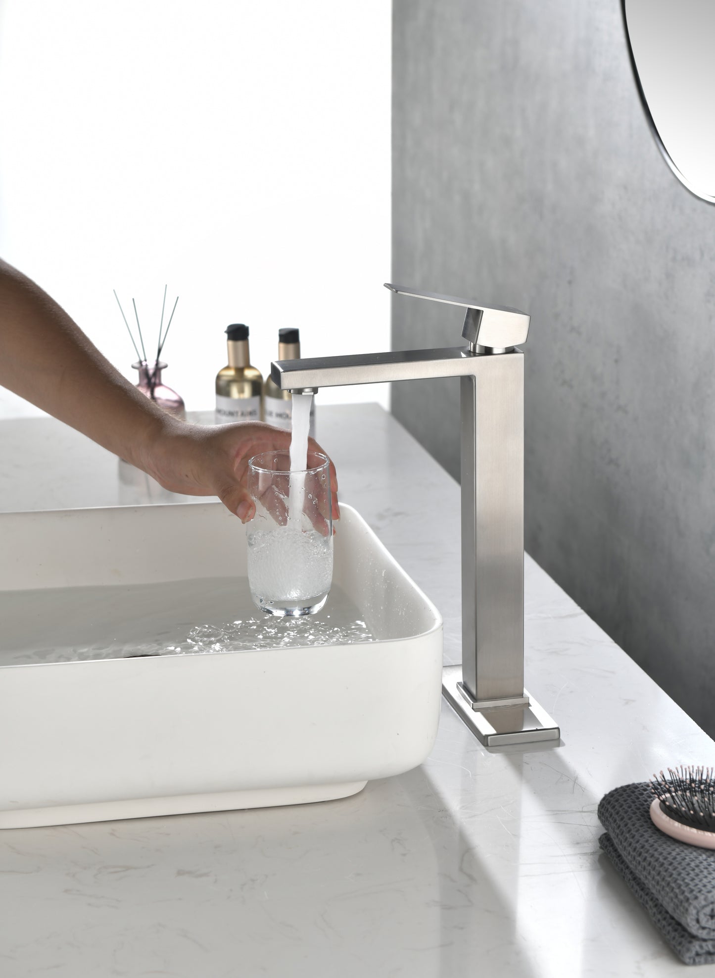 Brushed Nickel Stainless Steel Single Handle Bathroom Faucet