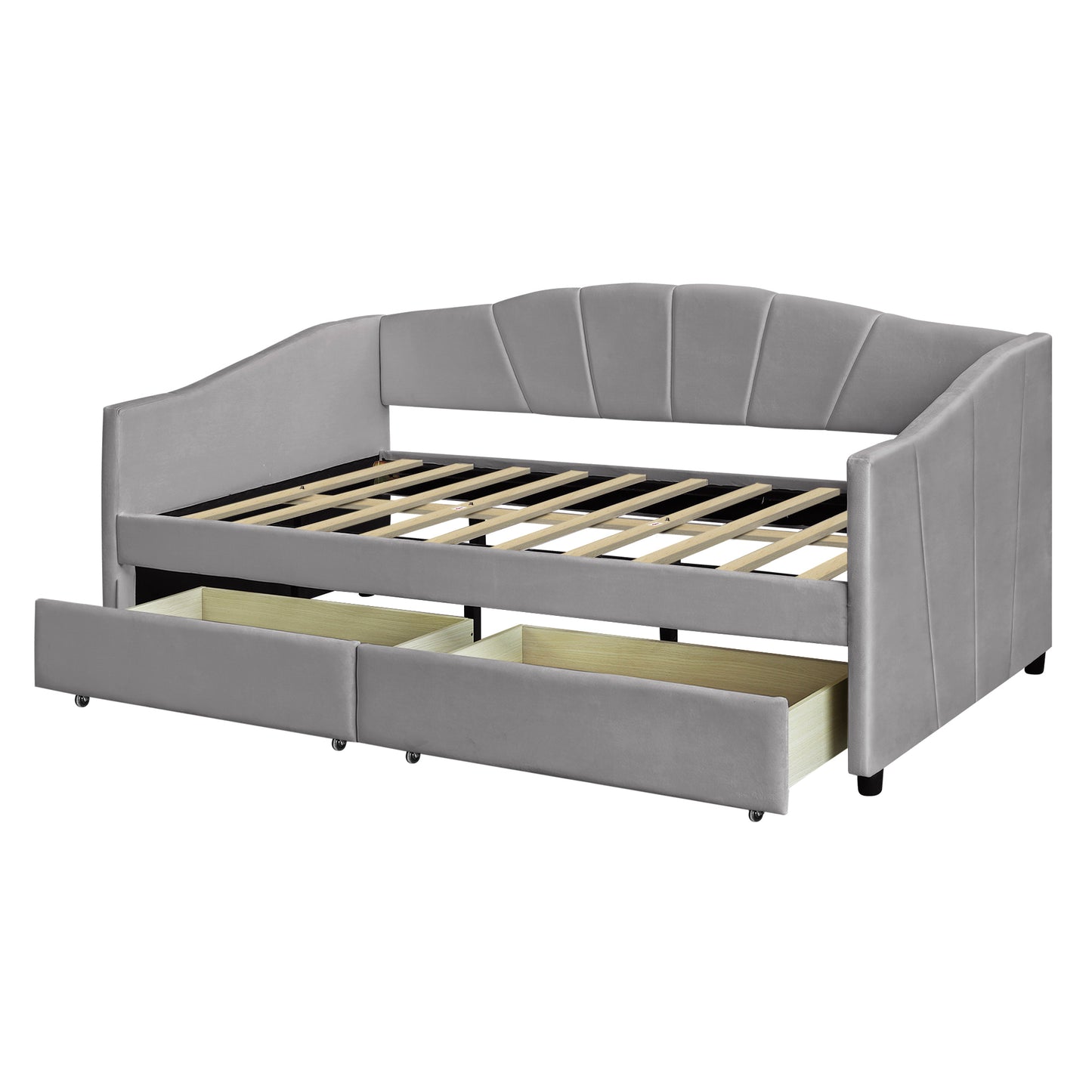 Upholstered daybed Twin Size with Two Drawers and Wood Slat  ,Gray