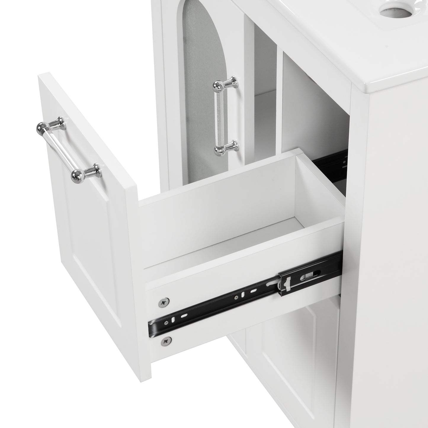 24-Inch White Bathroom Vanity Cabinet with Sink, Two Drawers, and Adjustable Shelf