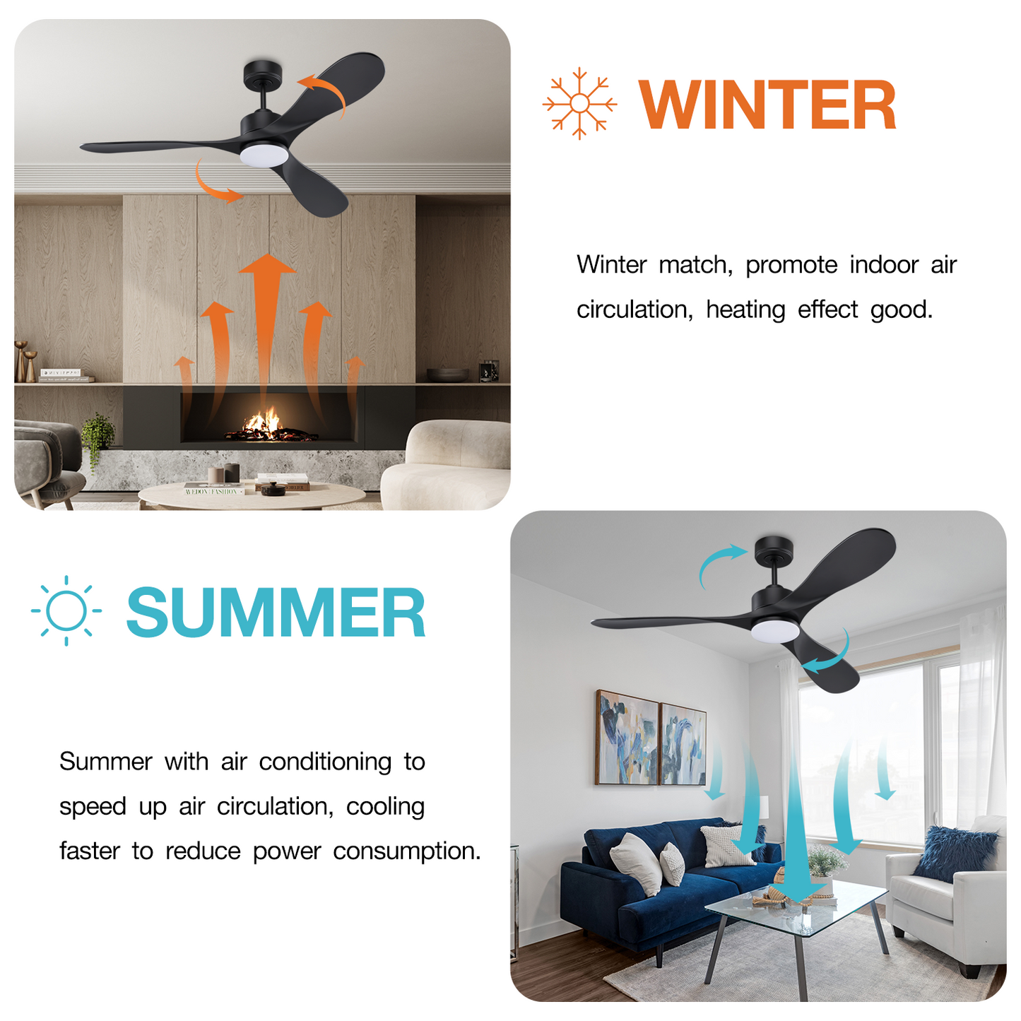 Intelligent 52-inch Black Ceiling Fan with Voice & APP Control