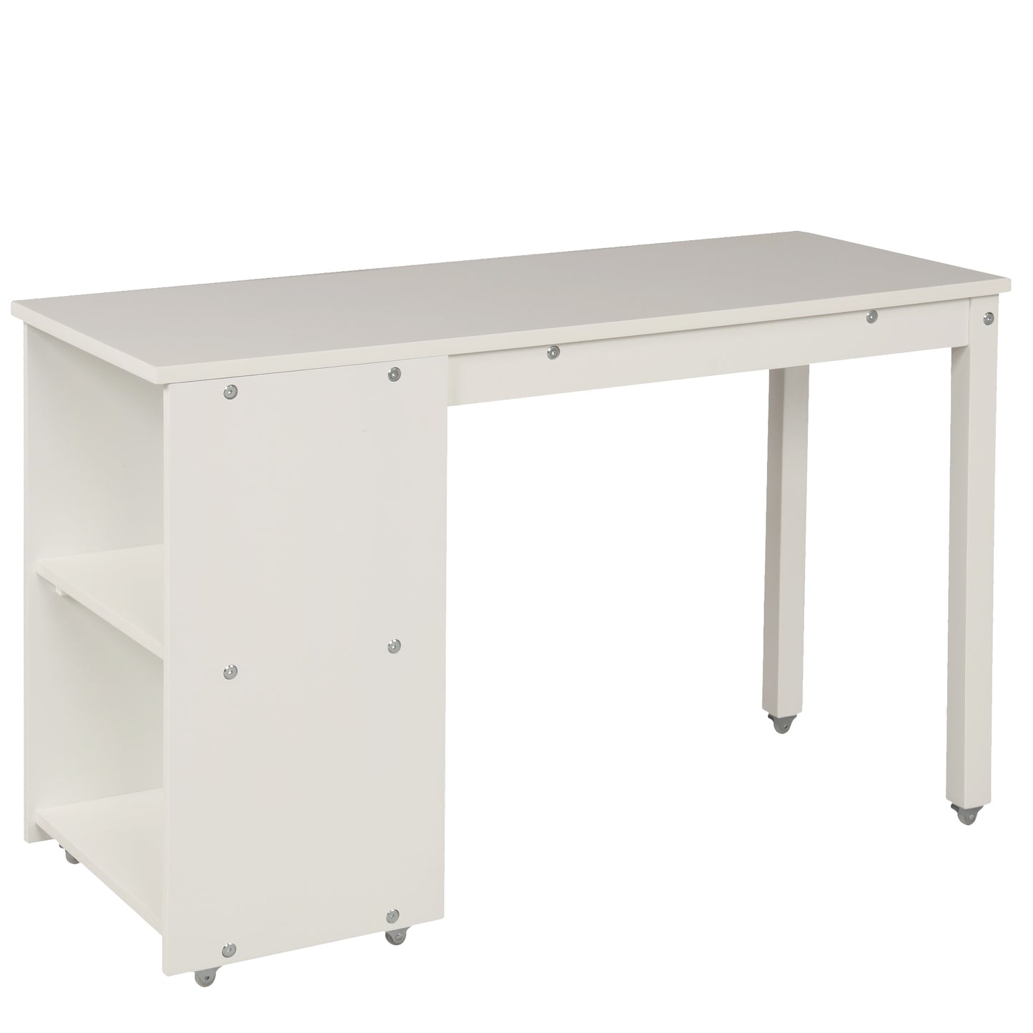 Low Study Twin Loft Bed with Cabinet and Rolling Portable Desk - White