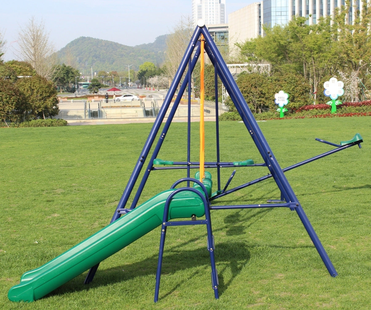 Swing Set with Slide and Metal Frame