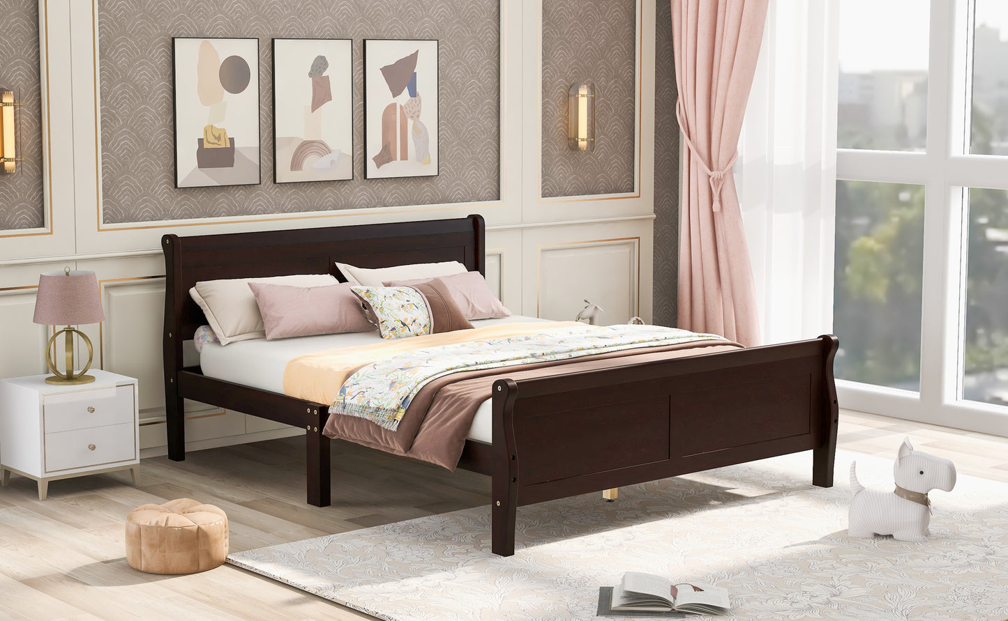 Full Size Wood Platform Bed with Headboard and Wooden Slat Support (Espresso)