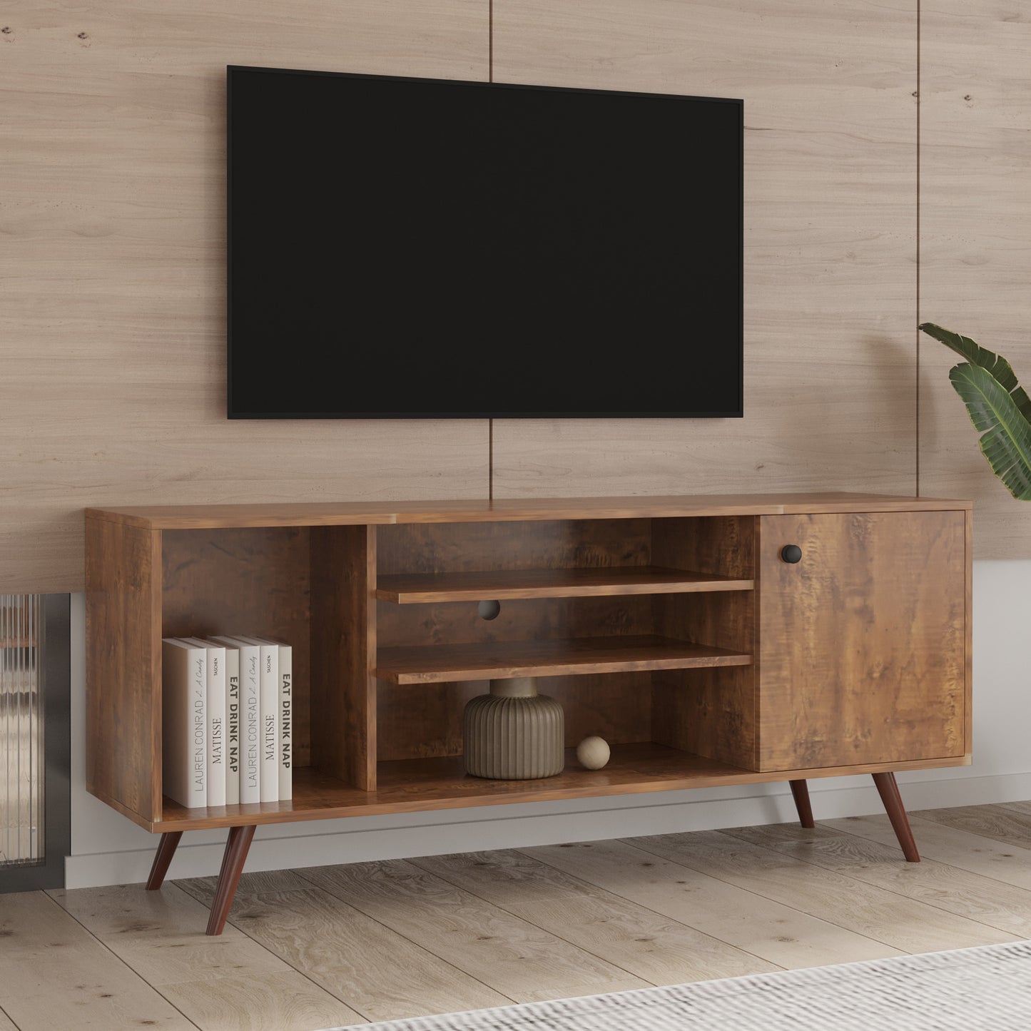 High-Quality Walnut TV Stand with Ample Storage and Sturdy Construction