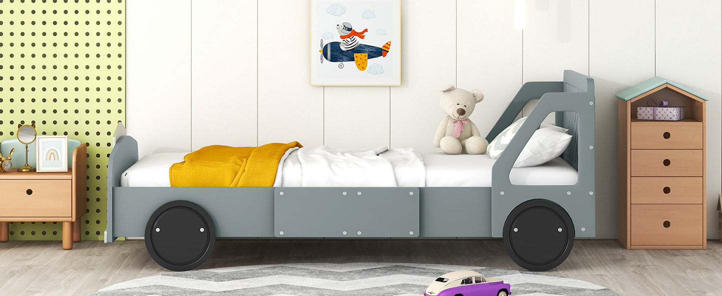Twin Size Car-Shaped Platform Bed with Wheels,Gray