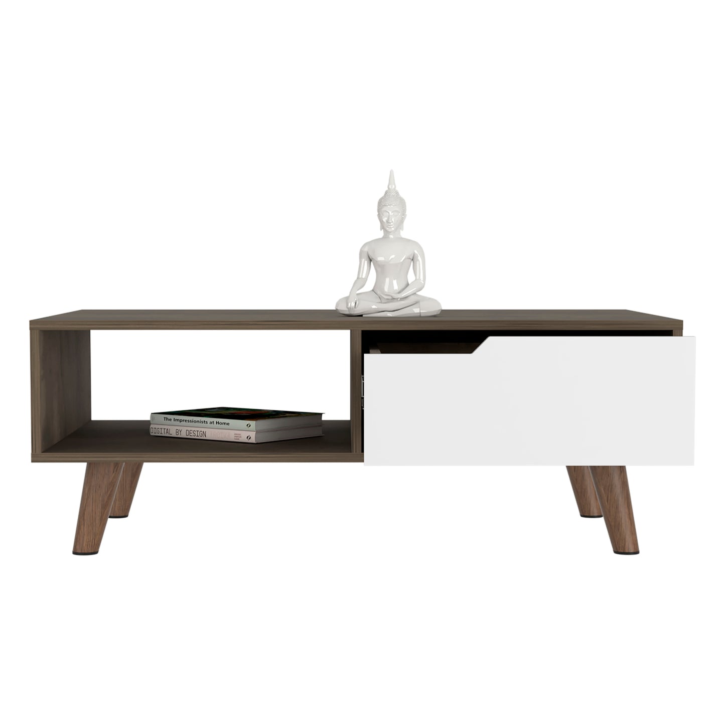 Bull Coffee Table 2.0 with Drawer, Four Legs, Dark Brown / White Finish