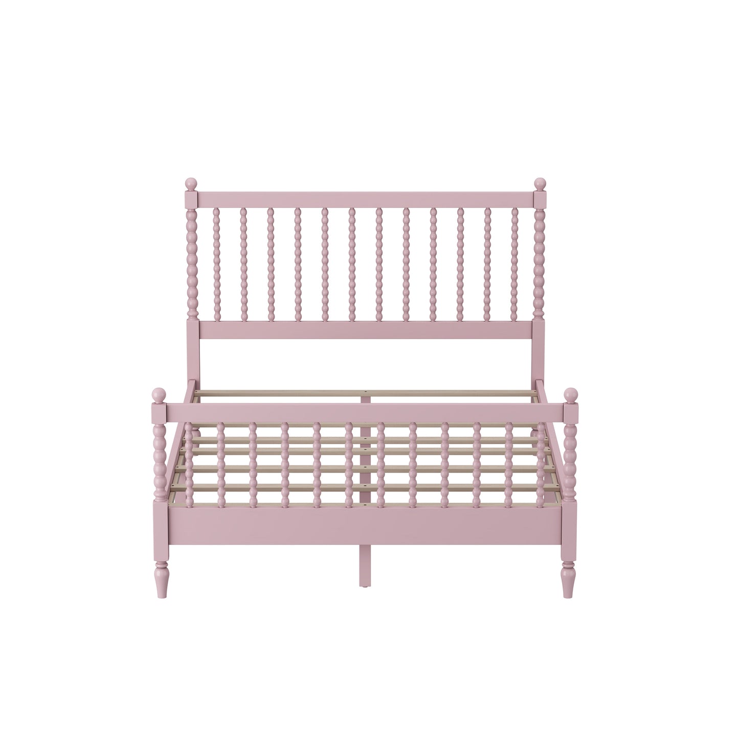 Full Size Wood Platform Bed with Gourd Shaped Headboard and Footboard, Pink