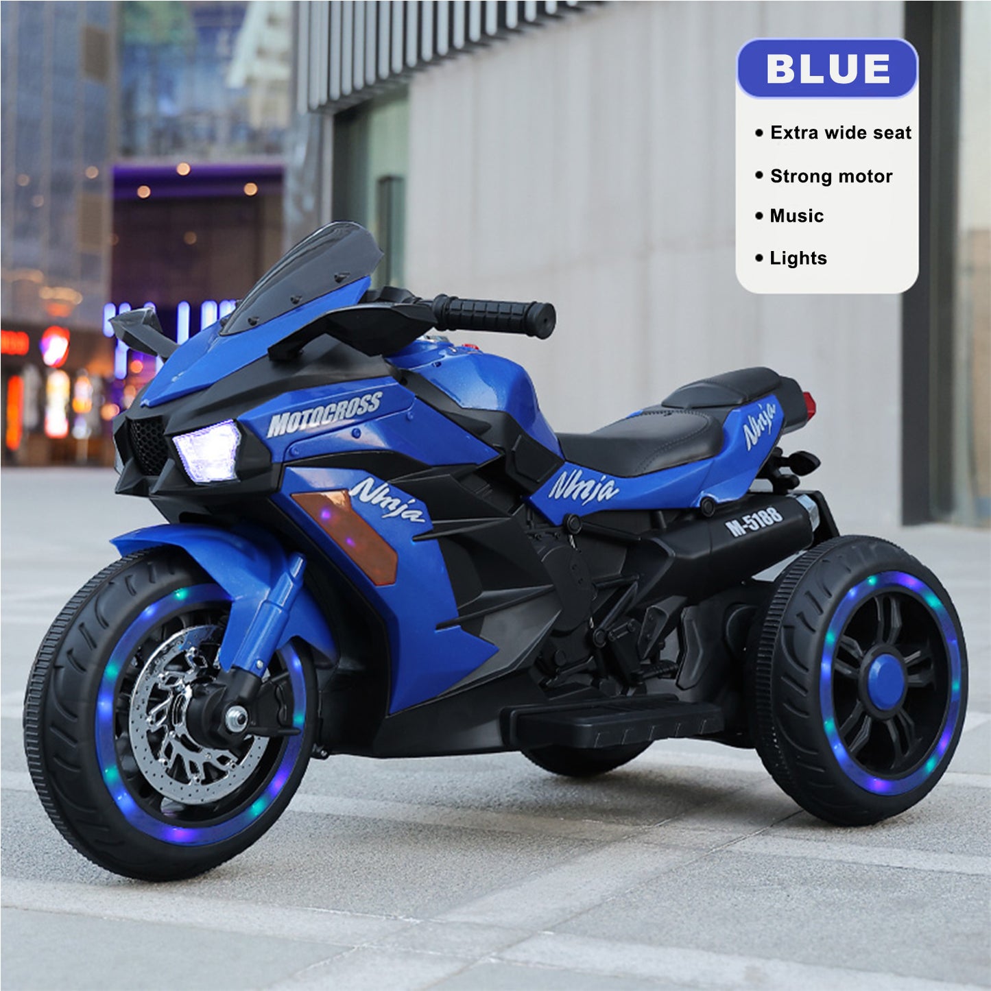 Electric 3 Wheel Motorcycle for Kids - Blue, Rechargeable and Safe