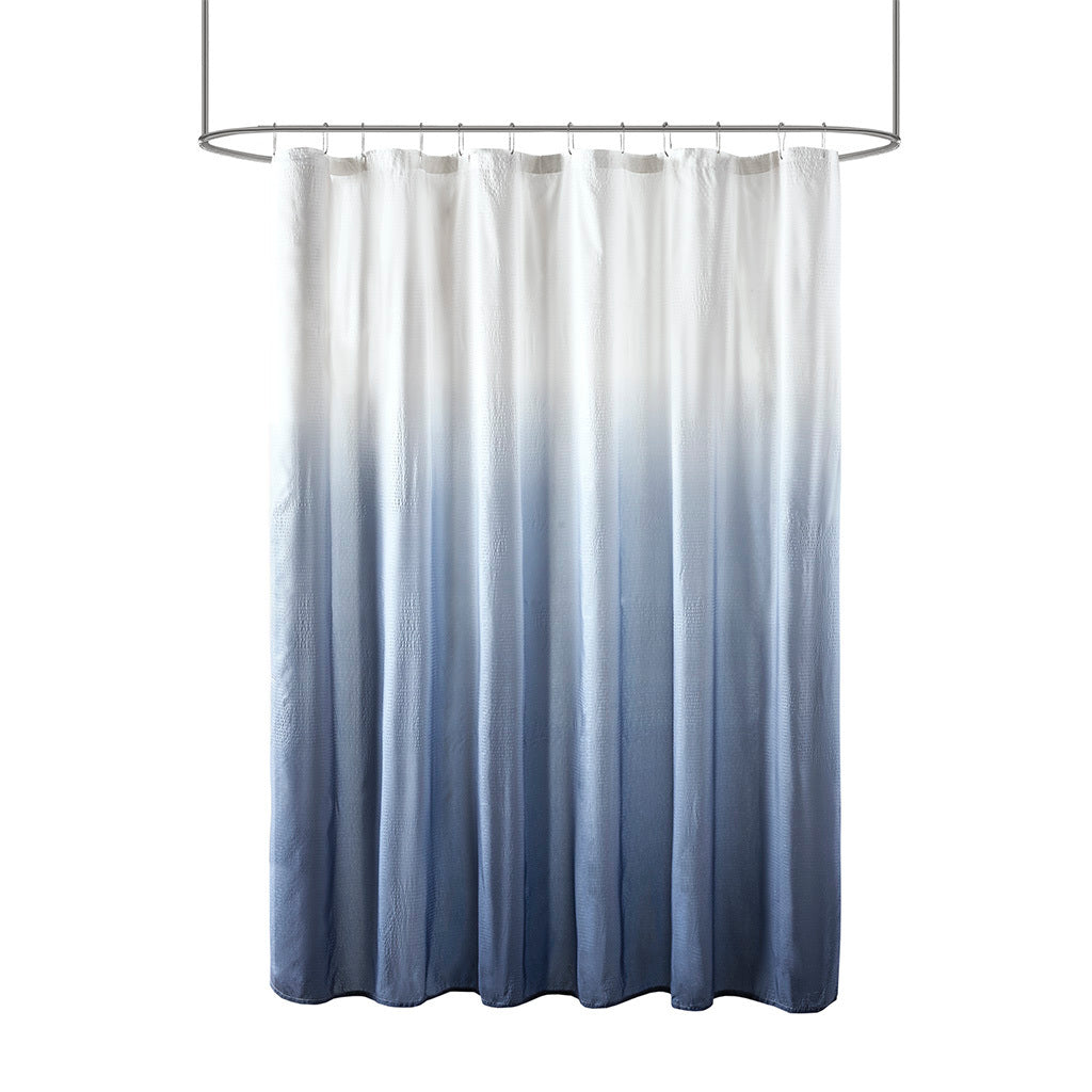 Blue Ombre Printed Seersucker Shower Curtain