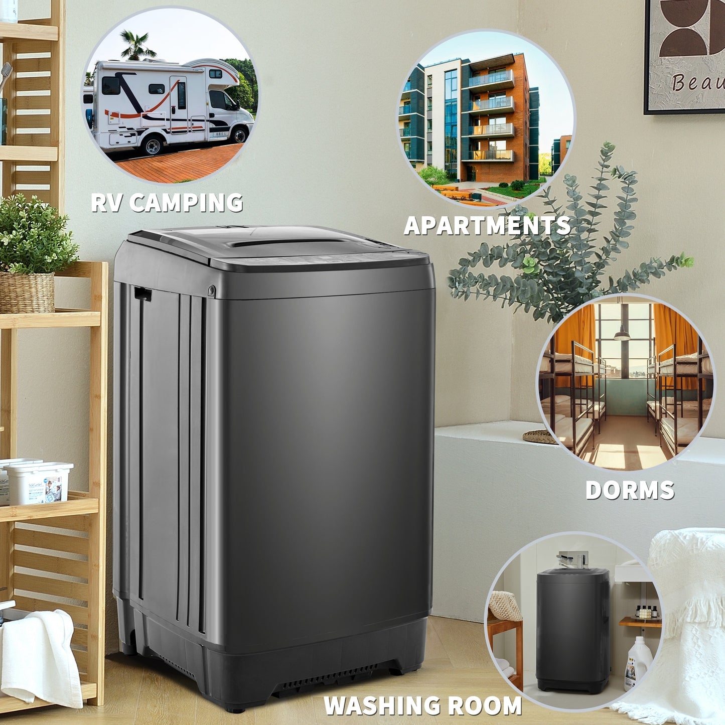 Compact home automatic washer, 17.6 lbs. of laundry, 8 water levels/10 programs for apartments, college dorms, RVs, camping and other places where space is limited