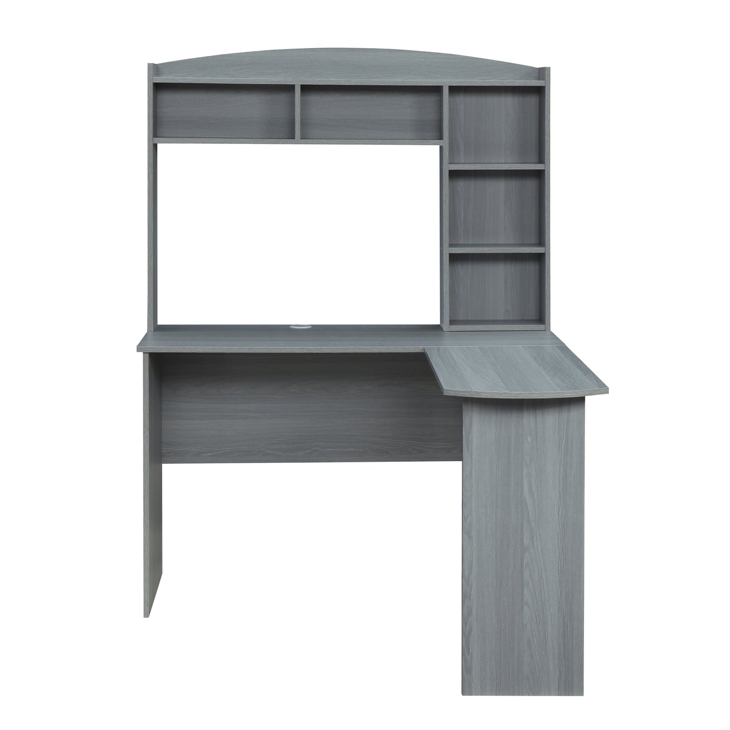 Modern Grey L-Shaped Desk with Hutch for Stylish Home Offices