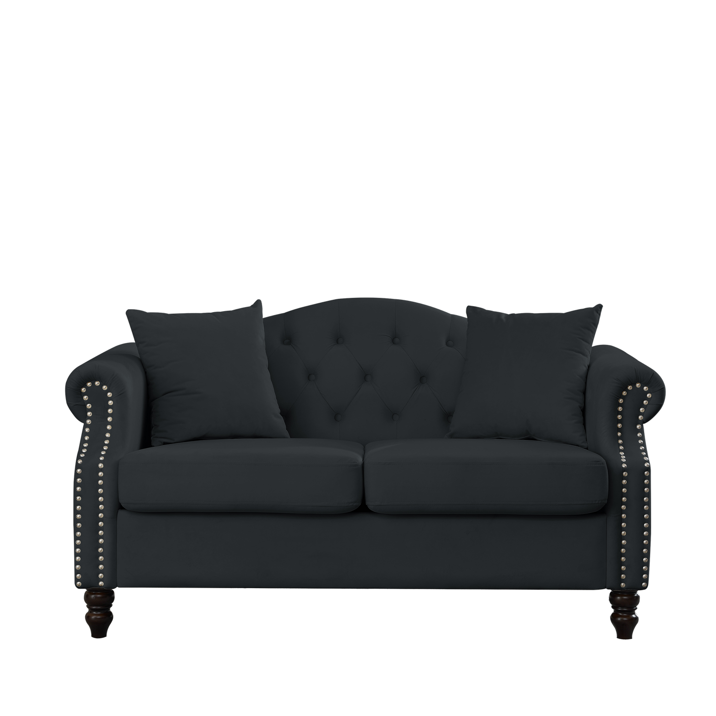 [Video] 79" Chesterfield Sofa Black Velvet for Living Room, 3 Seater Sofa Tufted Couch with Rolled Arms and Nailhead for Living Room, Bedroom, Office, Apartment, 3S+2S