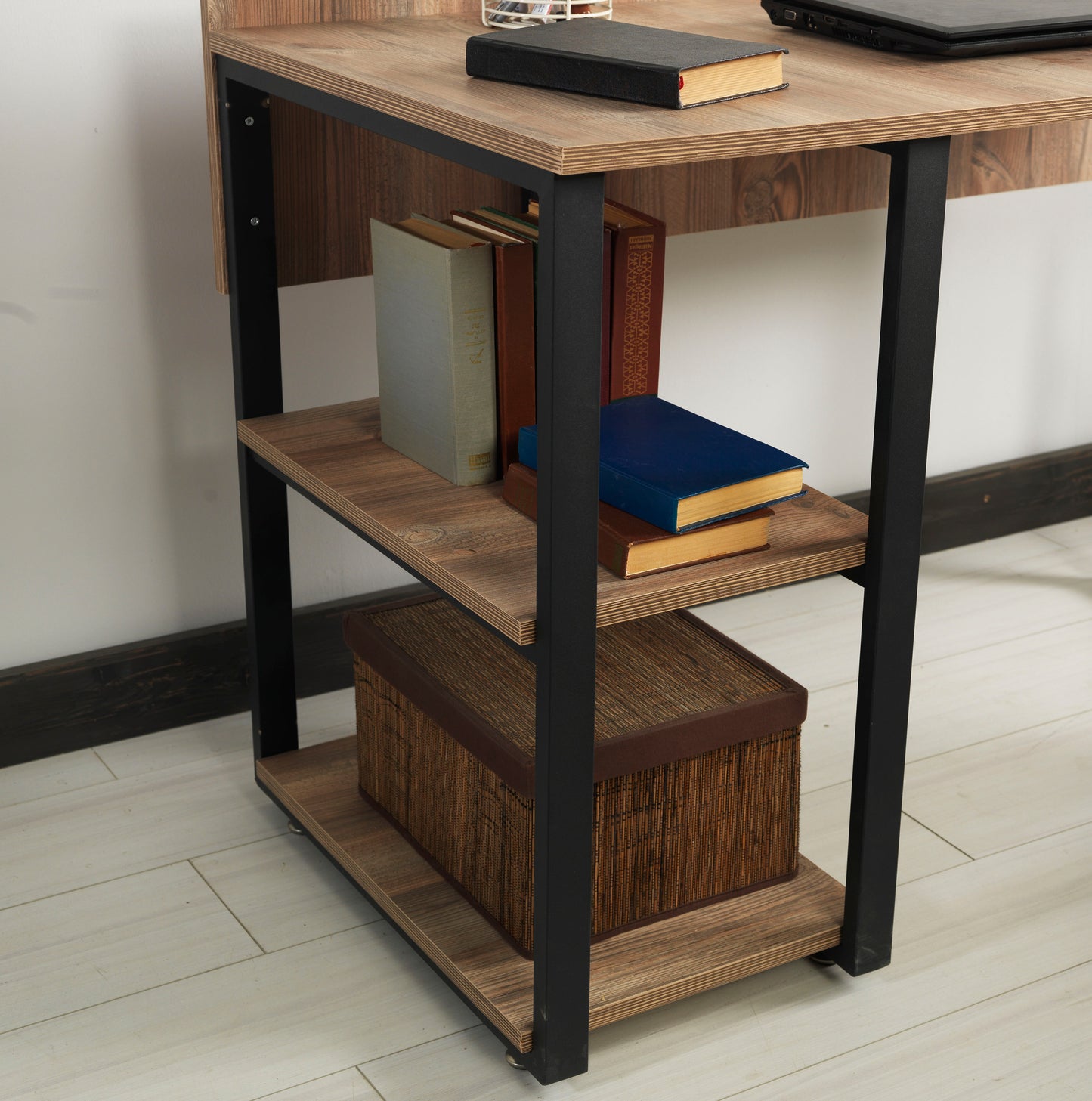 Rasse Oak Writing and Computer Desk with Black Metal Frame