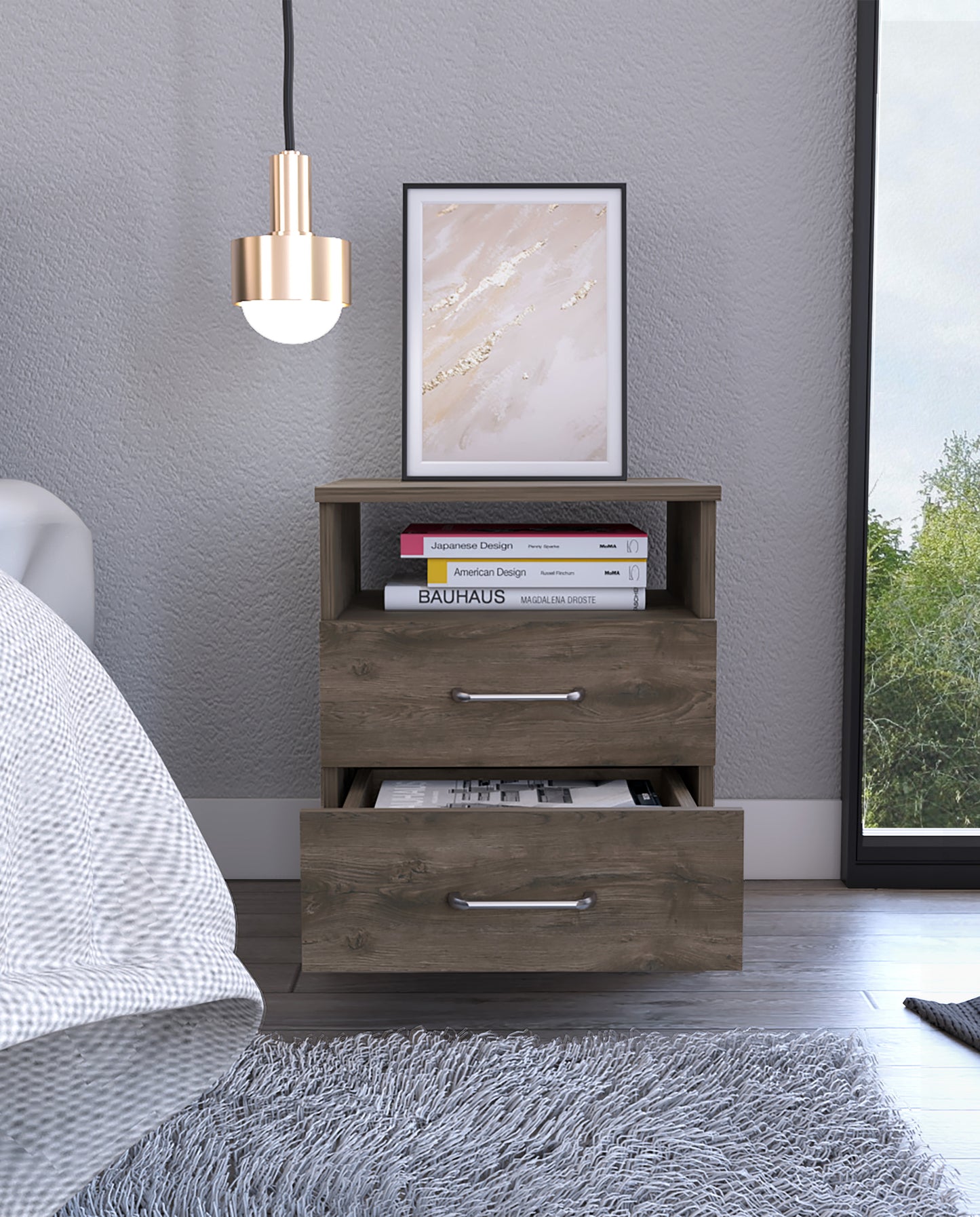 Brookeline 2-Drawer 1-Shelf Rectangle Nightstand Dark Brown