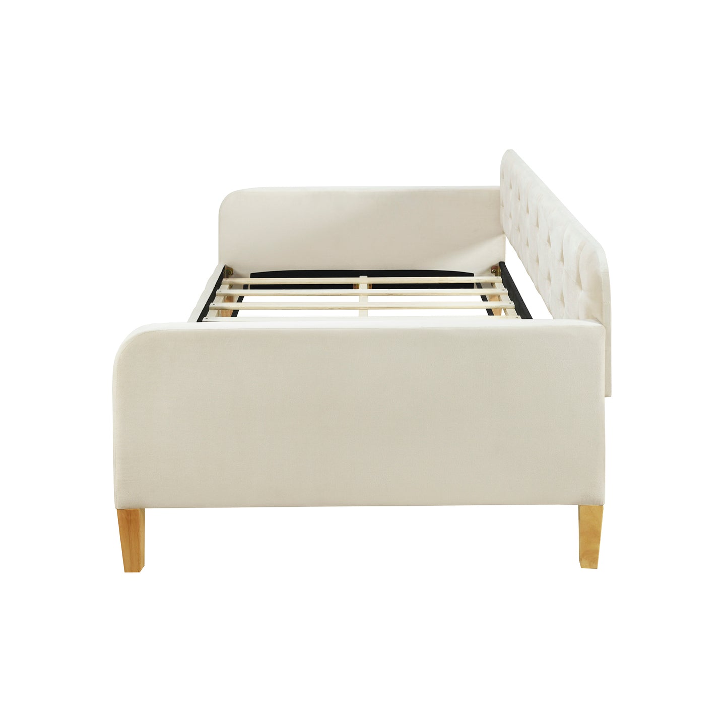 Twin Size Upholstered Daybed with 4 Support Legs, White