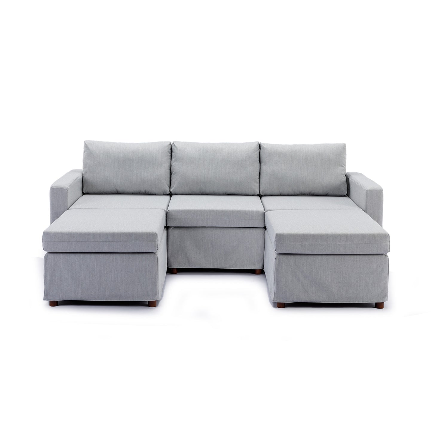 3 Seat Modular Sectional Sofa with Ottoman Set, Light Grey Linen with Removable Washable Cushions