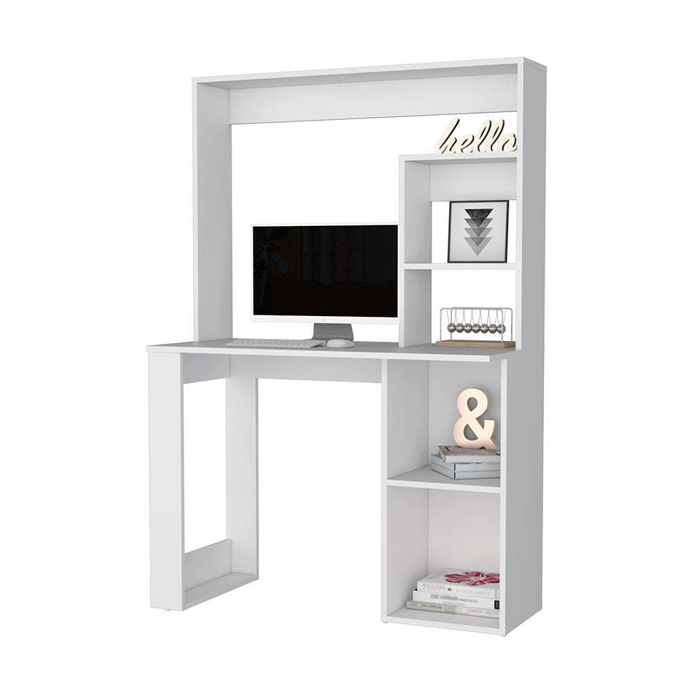 White Palisades Computer Workstation with Storage Shelves and Hutch