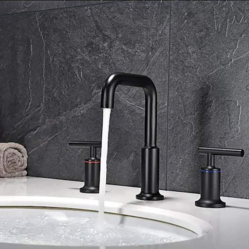 Modern Matte Black Widespread Bathroom Sink Faucet with CUPC Water Supply Hose and Cartridge