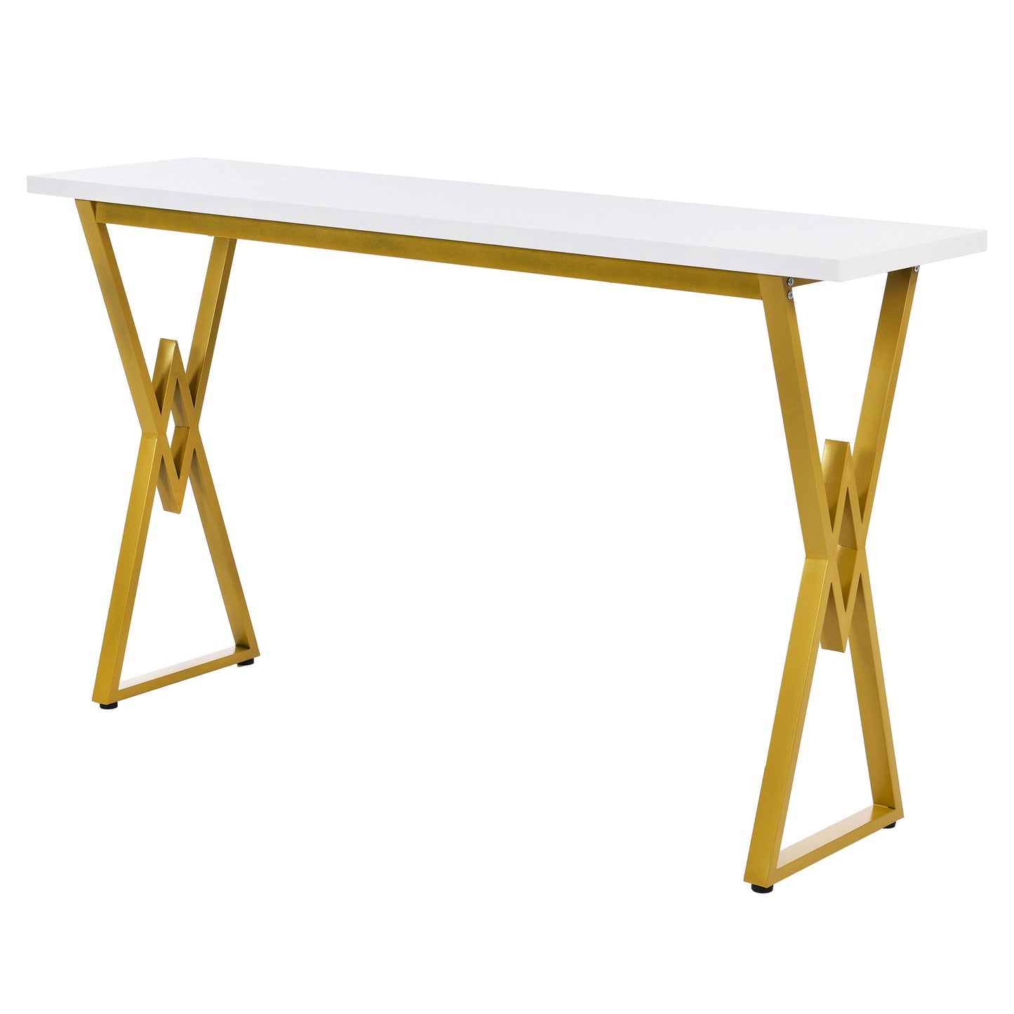 Modern 4-Piece Counter Height Extra Long Console Bar Dining Table Set with 3 Padded Stools for Small Places, Gold