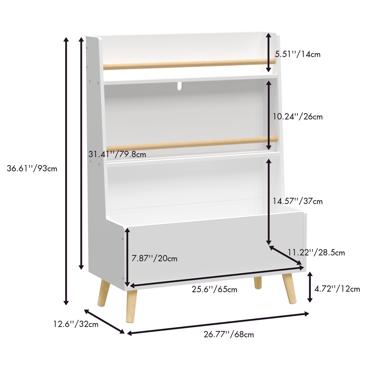 Kids Bookshelf, Book and Magazine  Rack, Book Organizer, toy Storage Cabinet Organizer, White