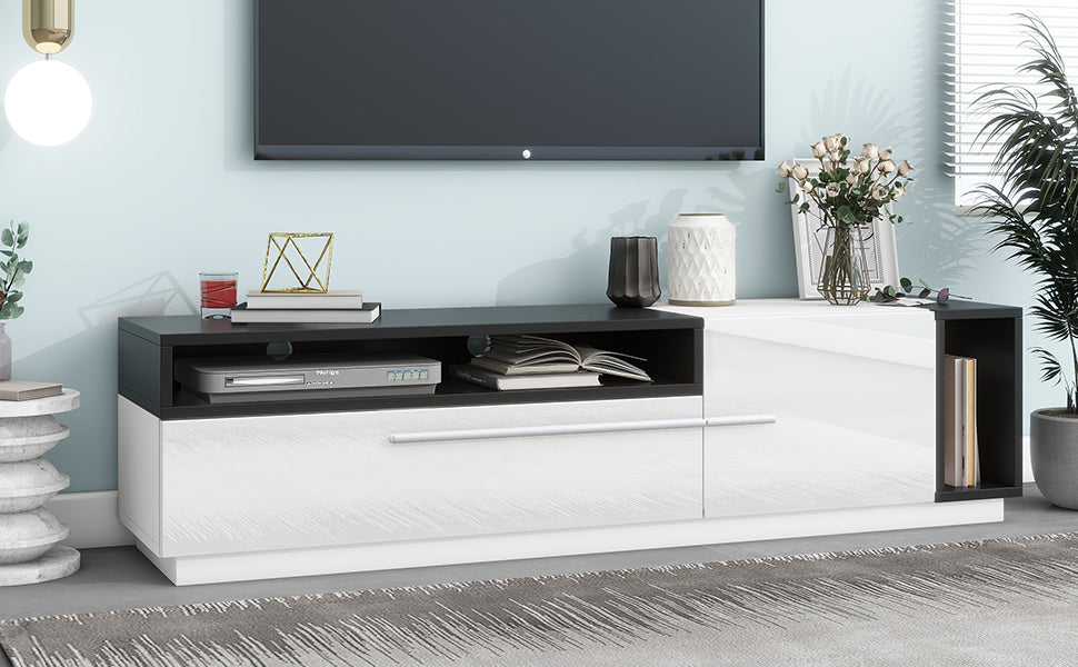 White Modern TV Stand with Two-Tone Design and Spacious Storage for TVs Up to 70