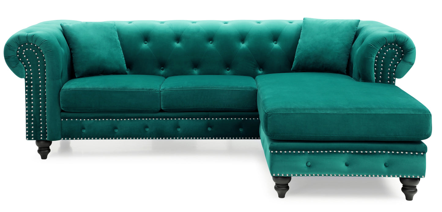 Opulent Nola Green Velvet Sofa Chaise