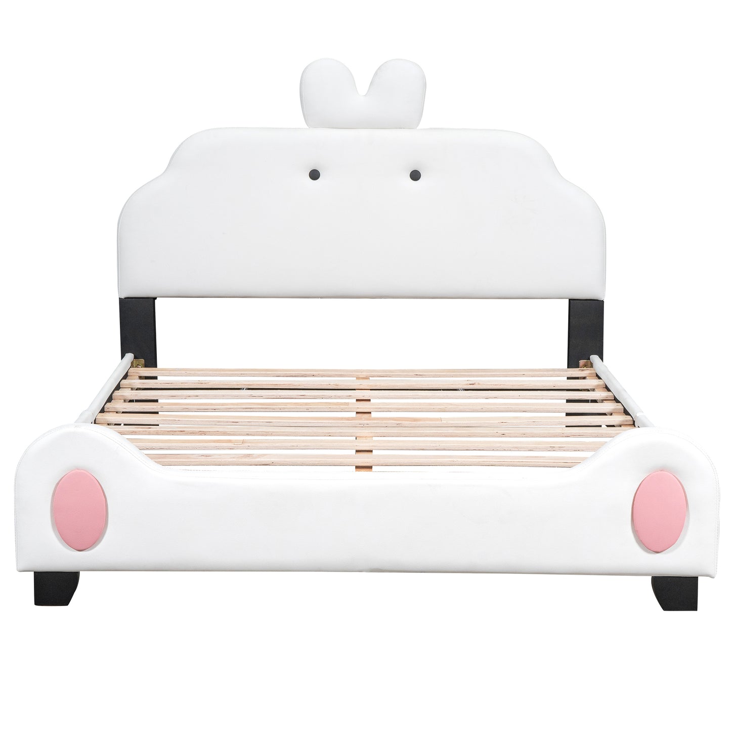 Full Size Upholstered Platform Bed with Cartoon Headboard and Footboard, White+Pink