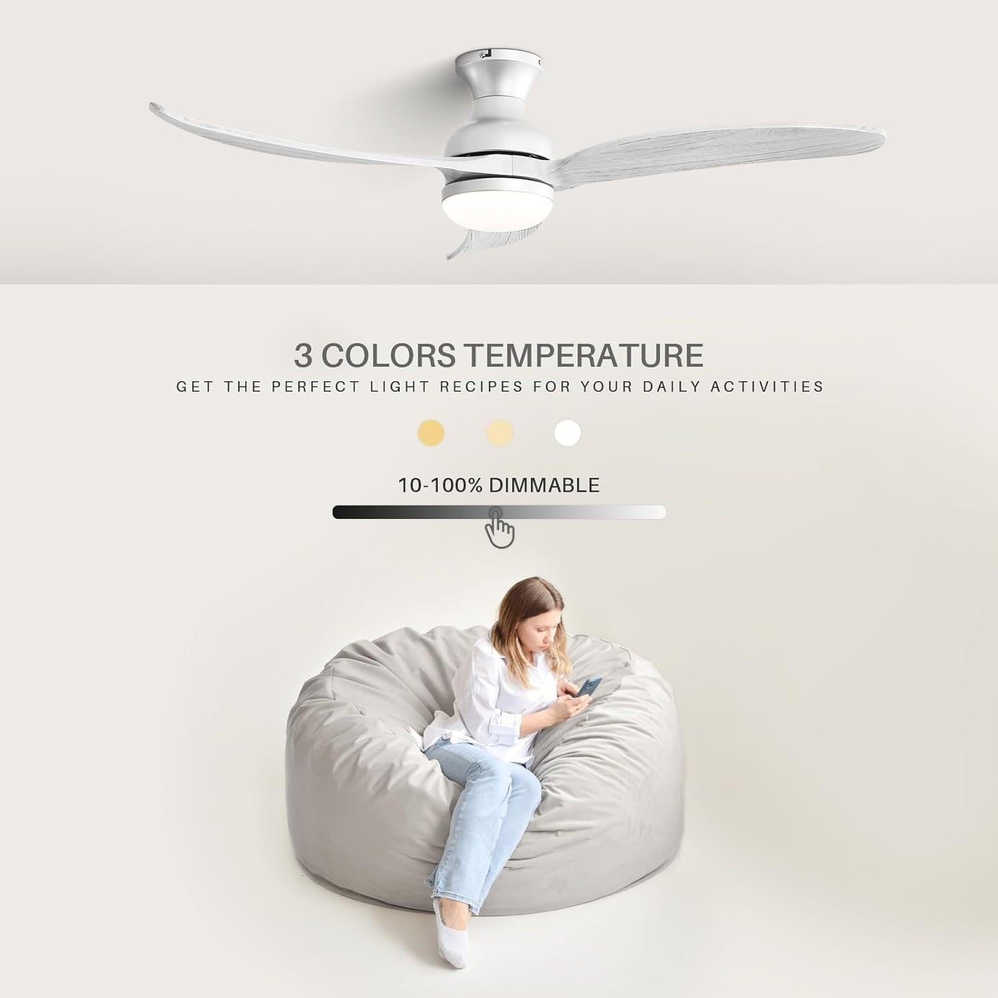 52 Inch High-Quality Wood Blade Ceiling Fan with Smart Control and Reversible DC Motor