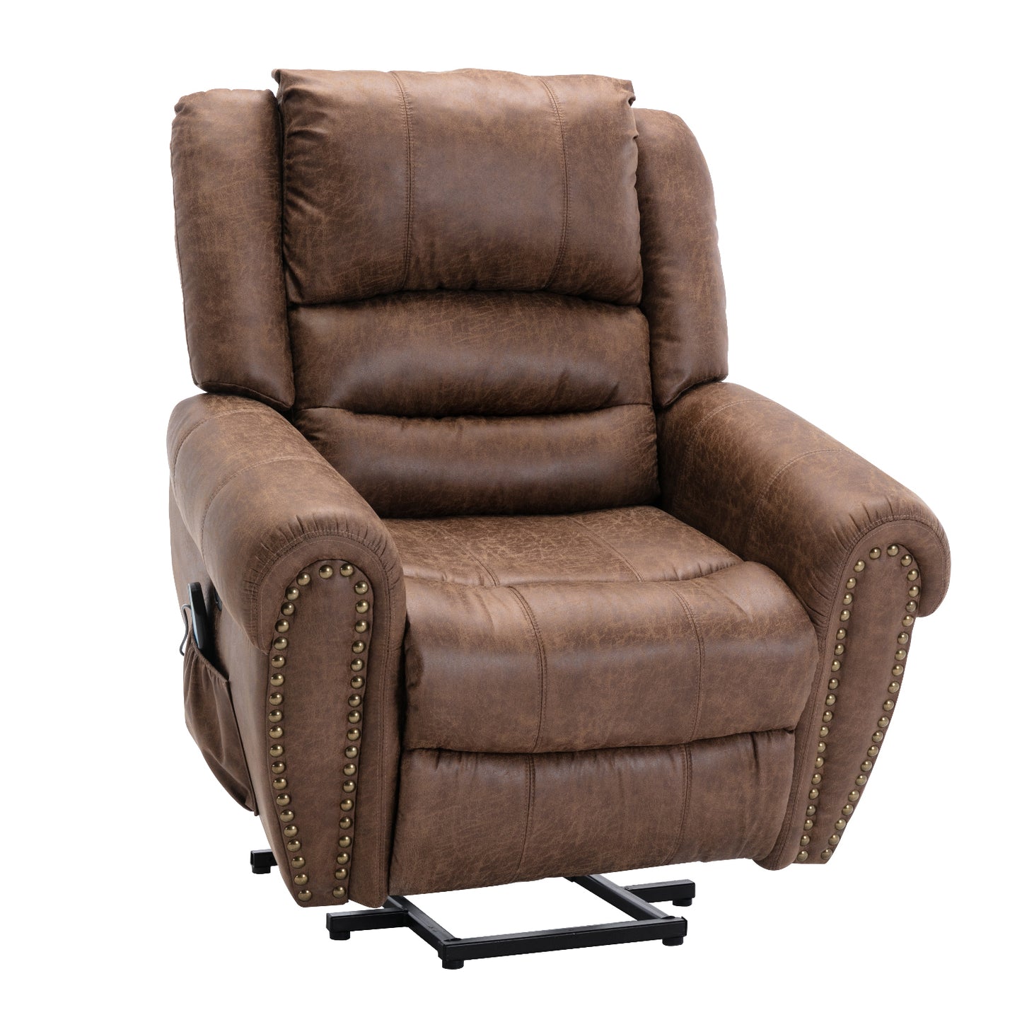 Luxurious Nut Brown Power Lift Recliner Chair with Massage, Heat, and USB Port