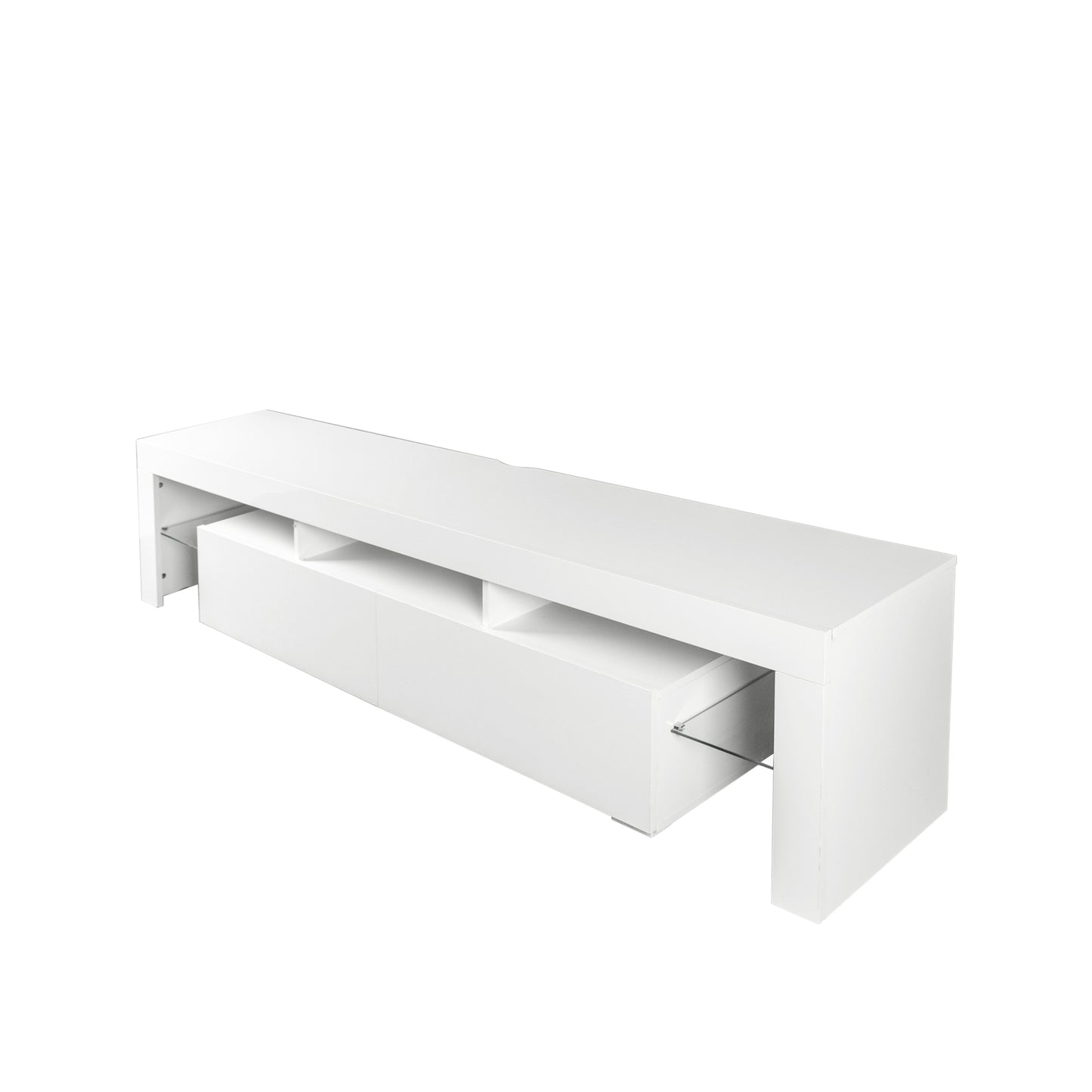 Contemporary White Gloss TV Stand with 80-inch LED Lights and Remote Control