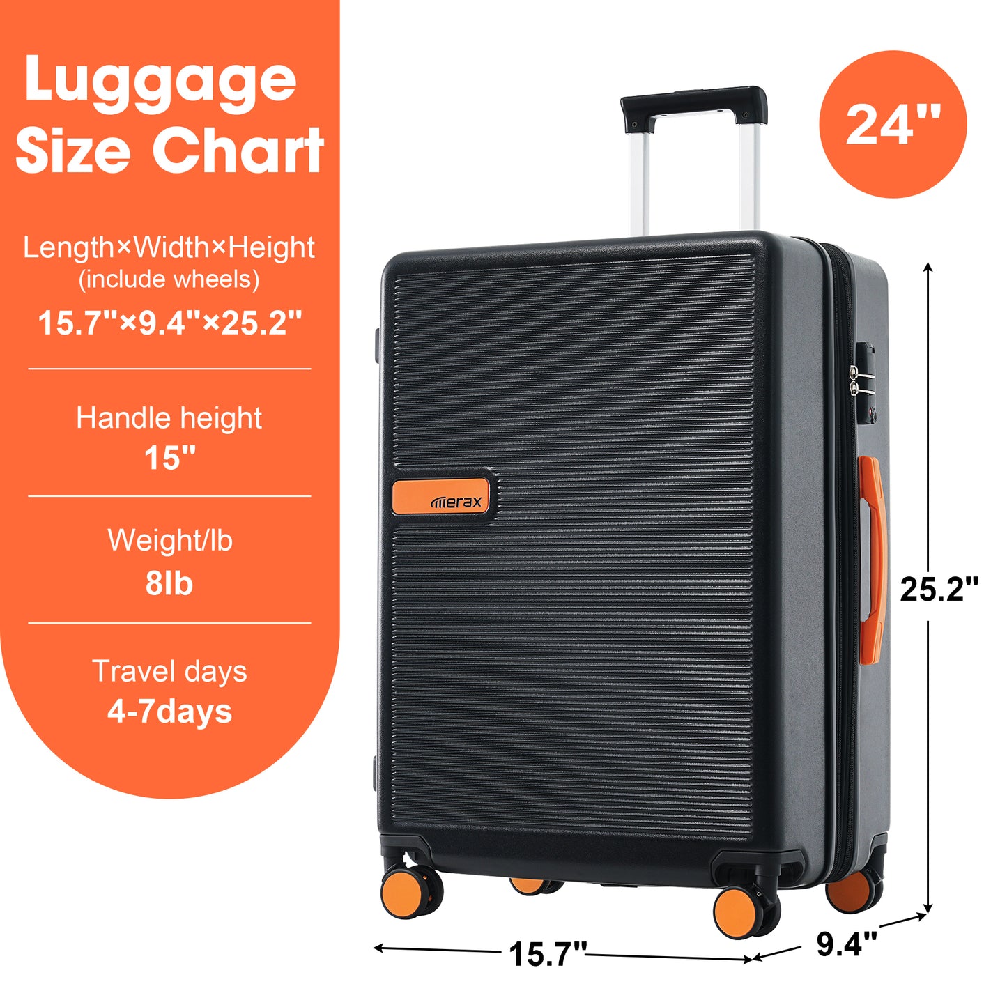 Contrast Color Hardshell Luggage 24inch Expandable Spinner Suitcase with TSA Lock Lightweight