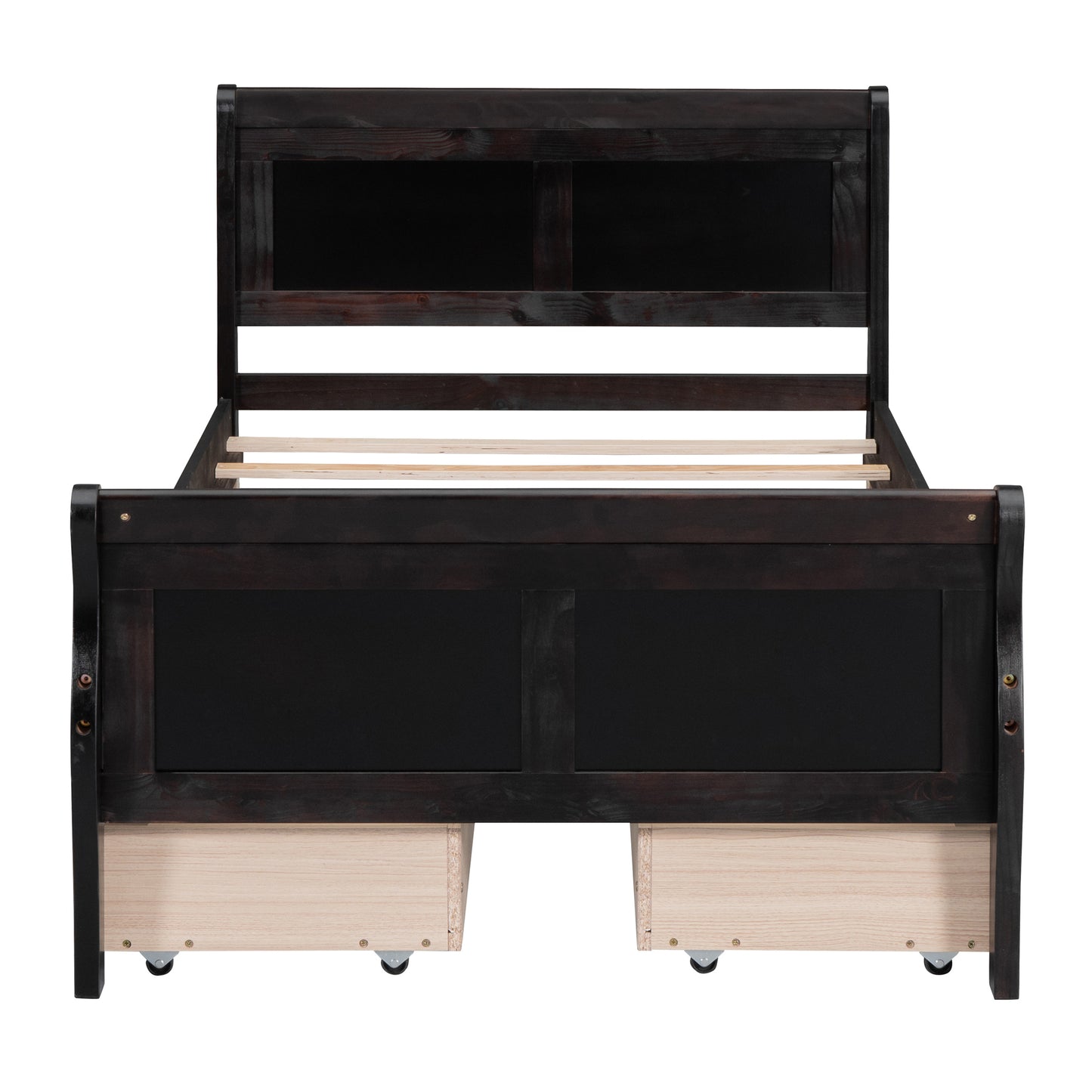 Twin Size Wood Platform Bed with 4 Drawers and Streamlined Headboard & Footboard, Espresso