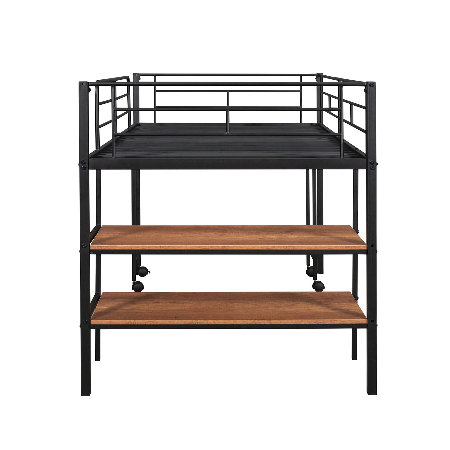 Twin Size Metal Loft Bed with Desk and Shelves,Black