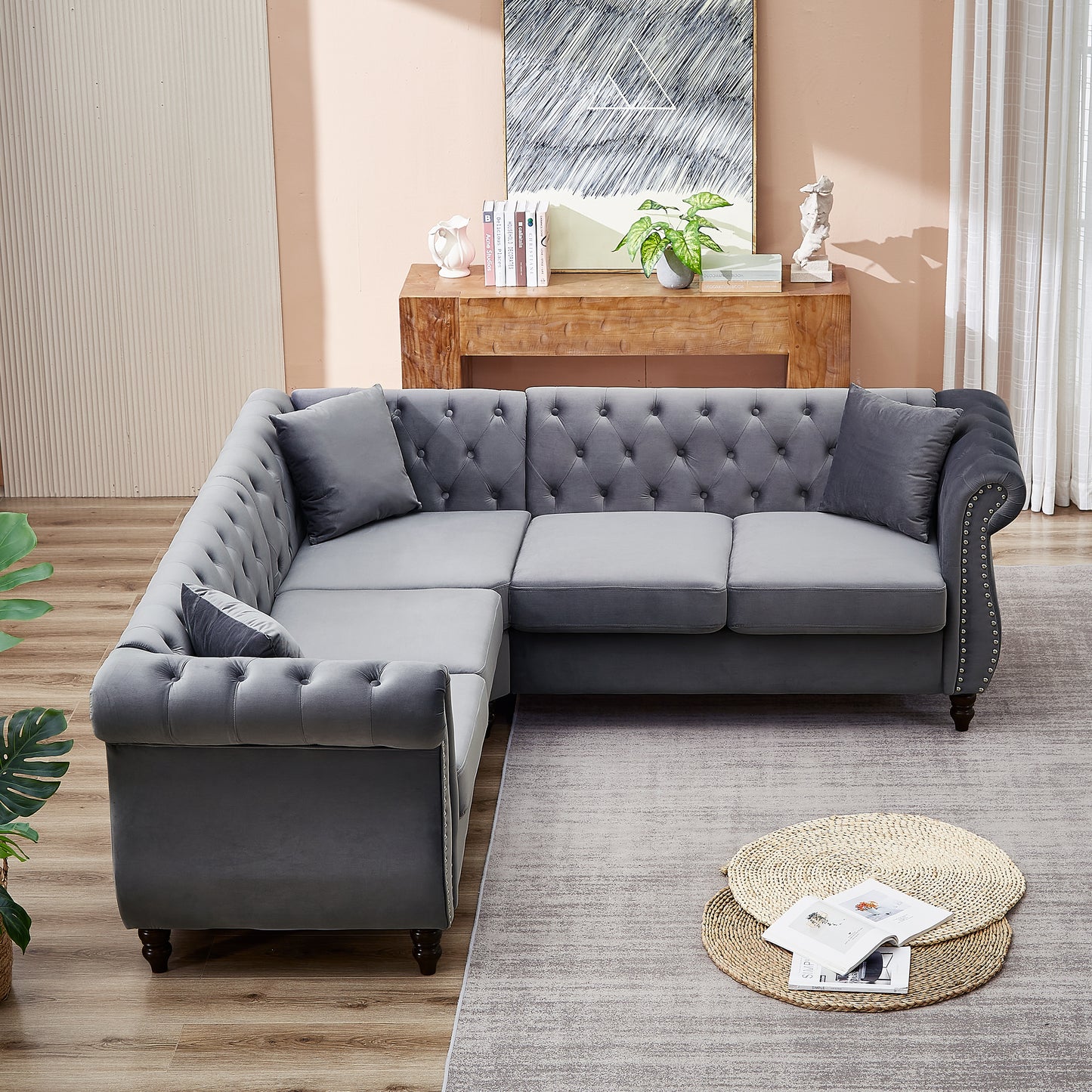 83.5-Inch Oversized L-Shaped Sectional Couch with 3 Pillows