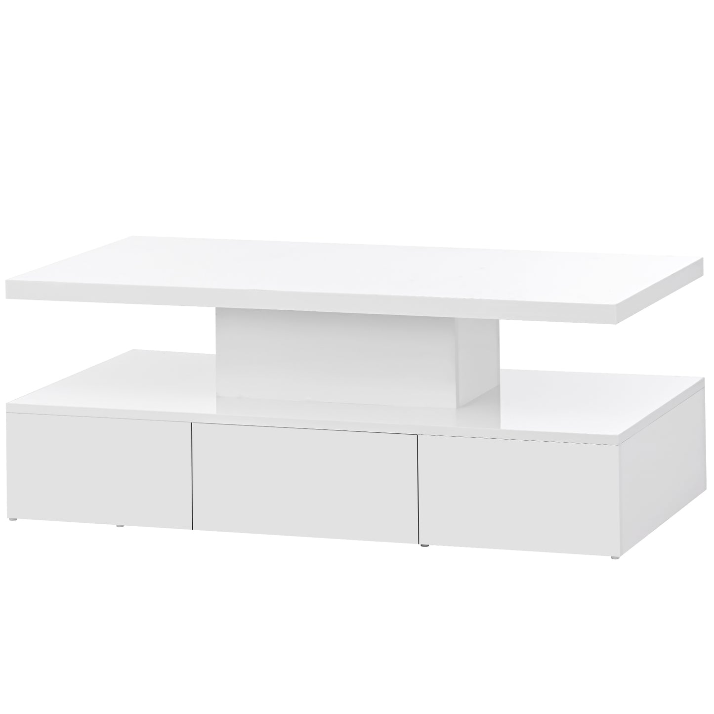 Luxurious White Coffee Table with LED Lighting and Drawer