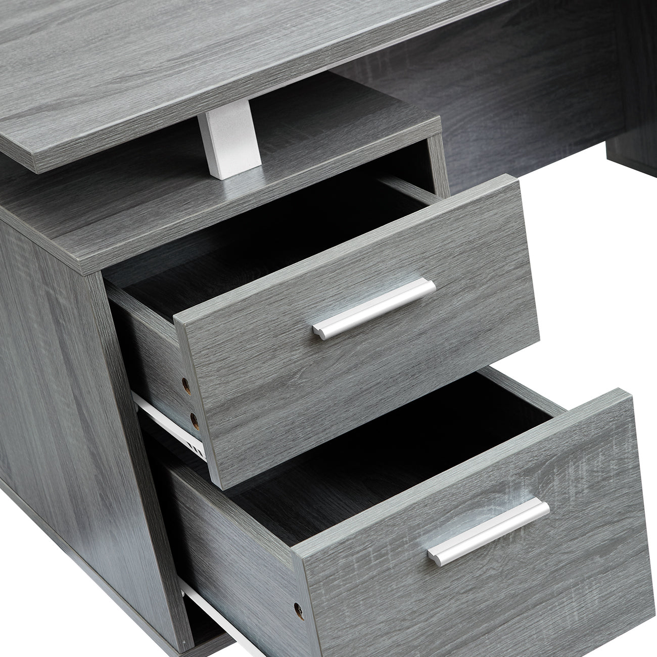 Sleek Grey Office Desk with Ample Storage