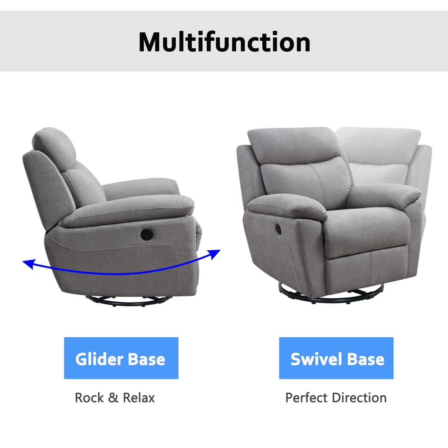 Luxurious Light Grey Power Recliner Chair with USB Port