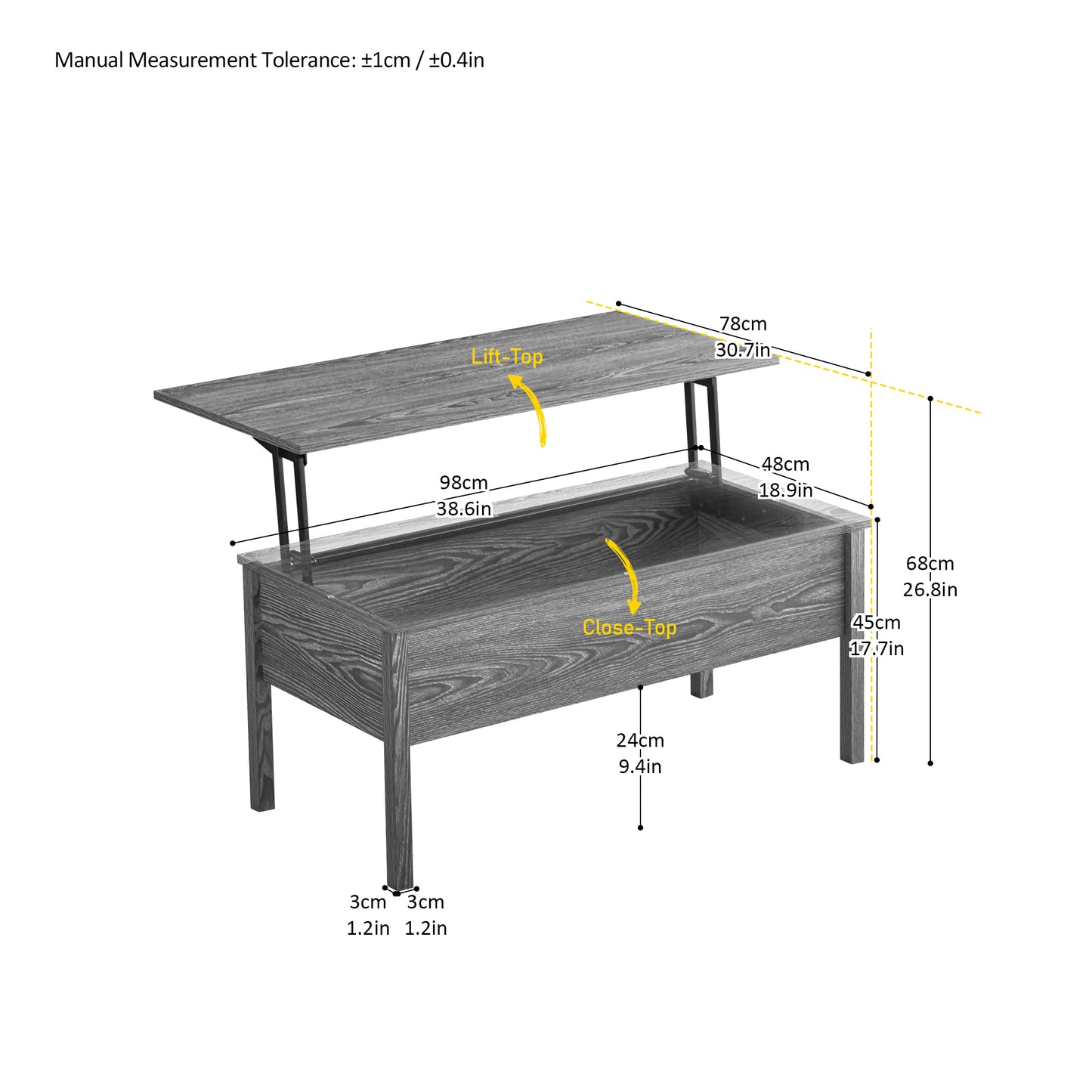 MDF Lift-Top Coffee Table in Dark Grey Oak Finish with Storage - Versatile Living Room Addition