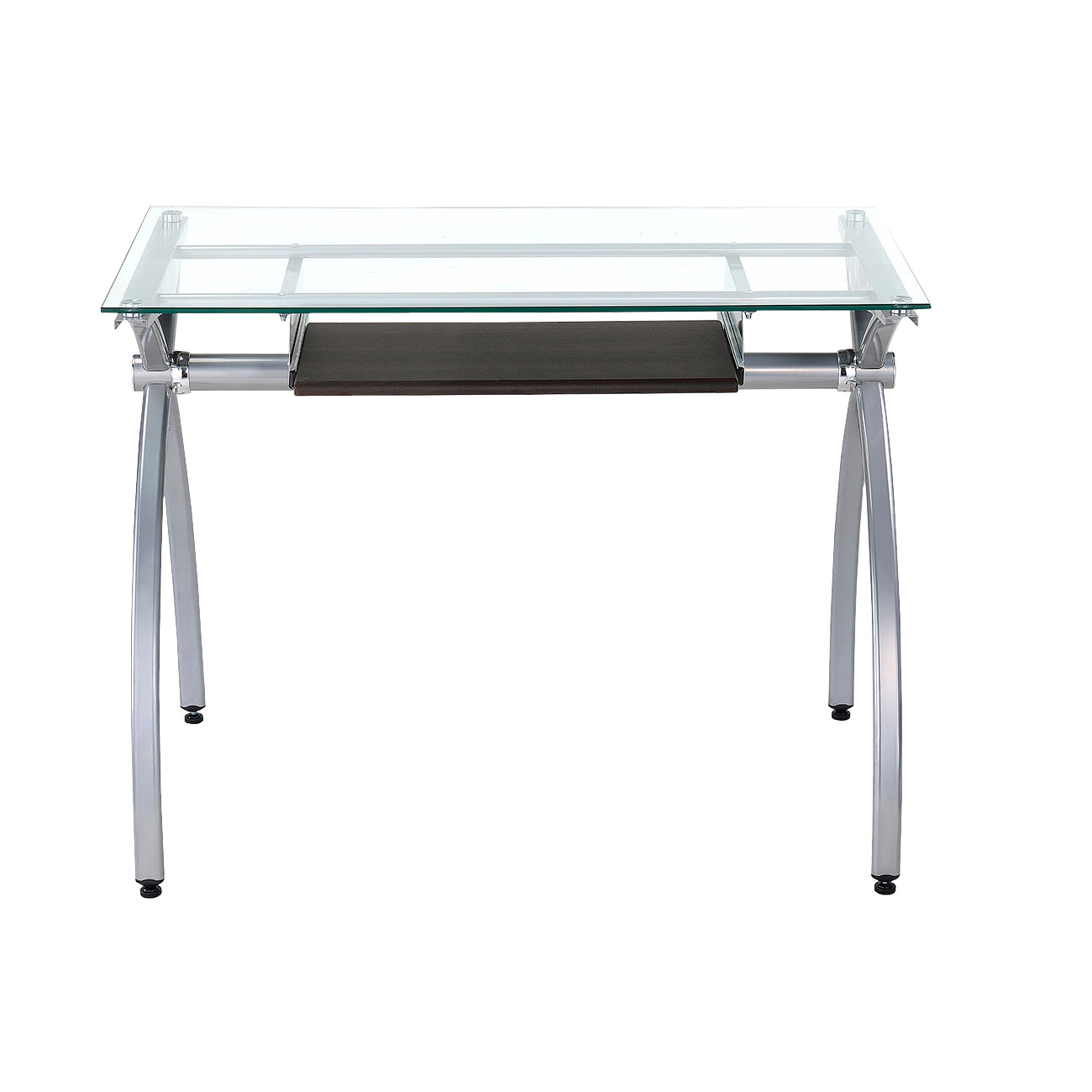 Contemporary Glass Top Computer Desk with Pull Out Keyboard Tray