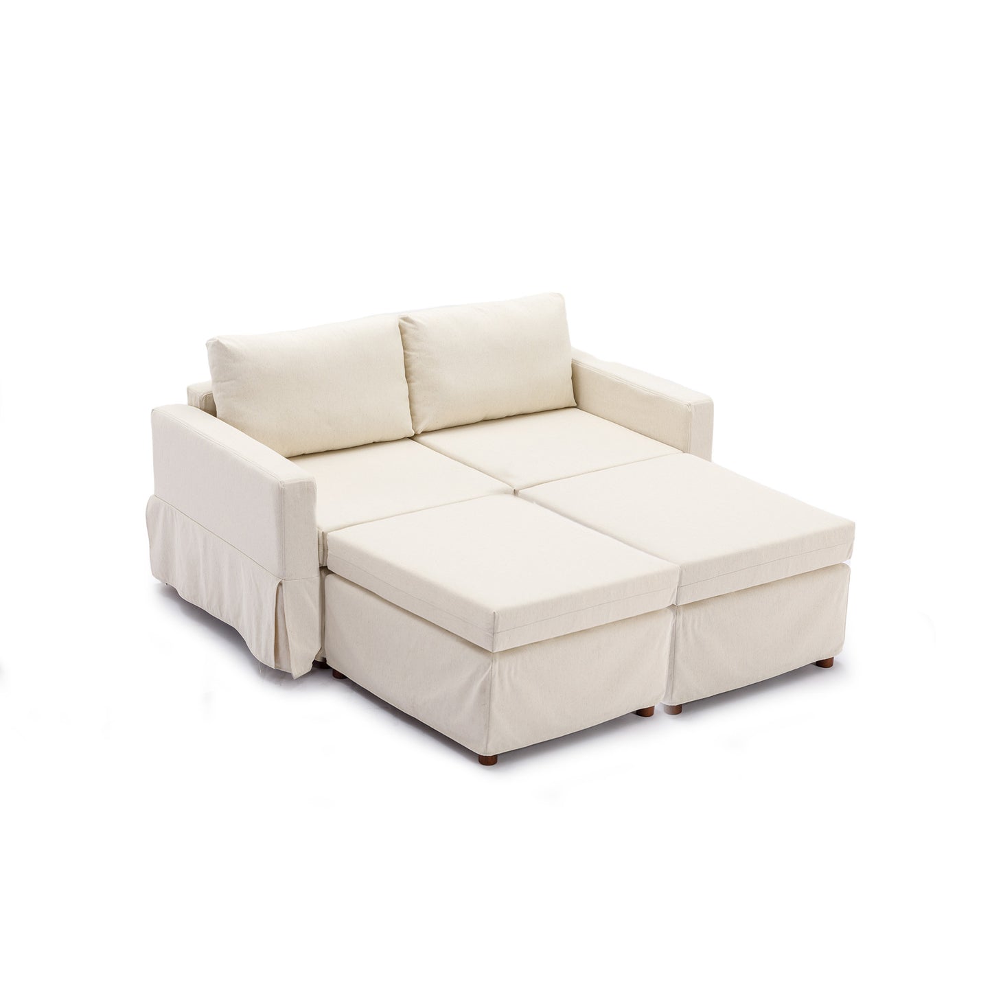 Cream 2-Seat Sectional Sofa with Ottoman and Washable Cushions