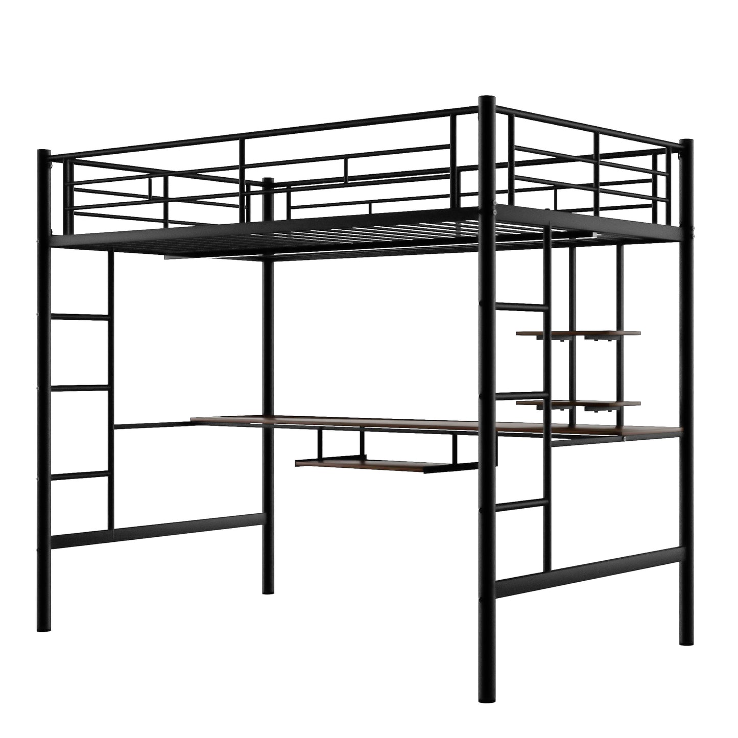 Loft Bed with Desk and Shelf , Space Saving Design,Full,Black