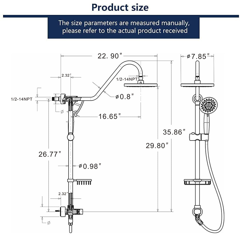 Luxurious Bathroom Shower System Set with Rain Showerhead, 5-Function Hand Shower, Adjustable Slide Bar, and Soap Dish in Brushed Nickel Finish