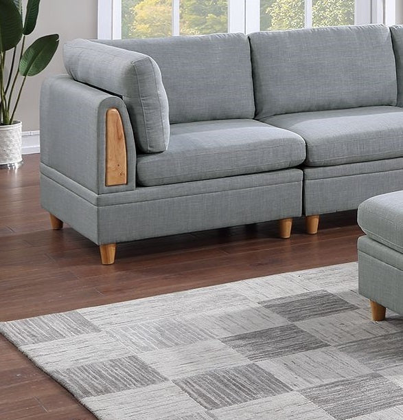 7pc Light Grey Contemporary Modular Sofa Set with Dorris Fabric