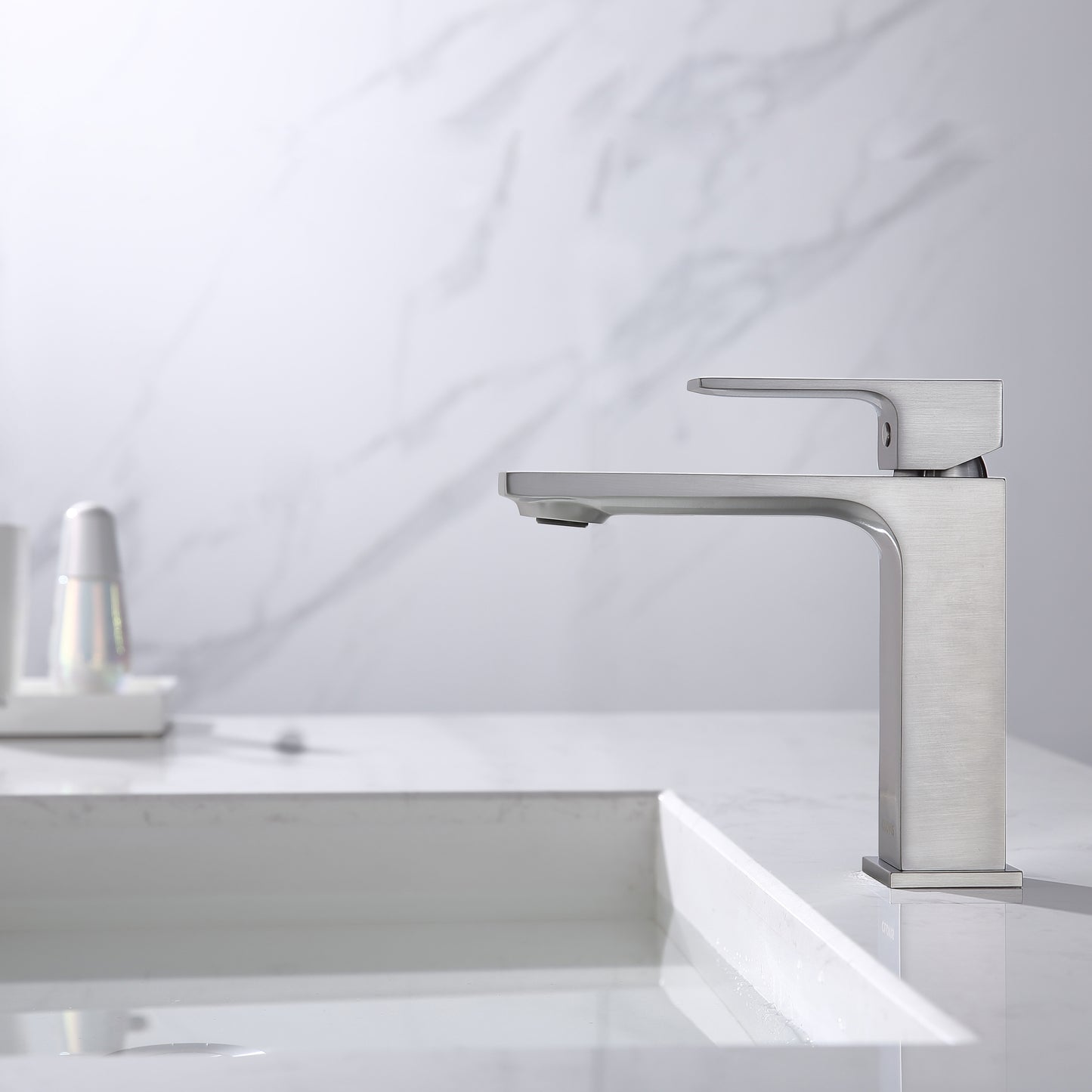 Bathroom Faucet with Single Handle and Pop Up Drain - Brushed Chrome