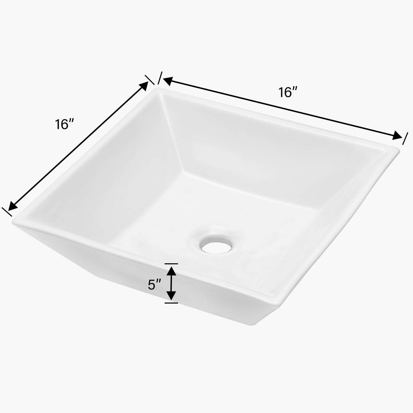 16x16 Inch White Ceramic Square Vessel Bathroom Sink