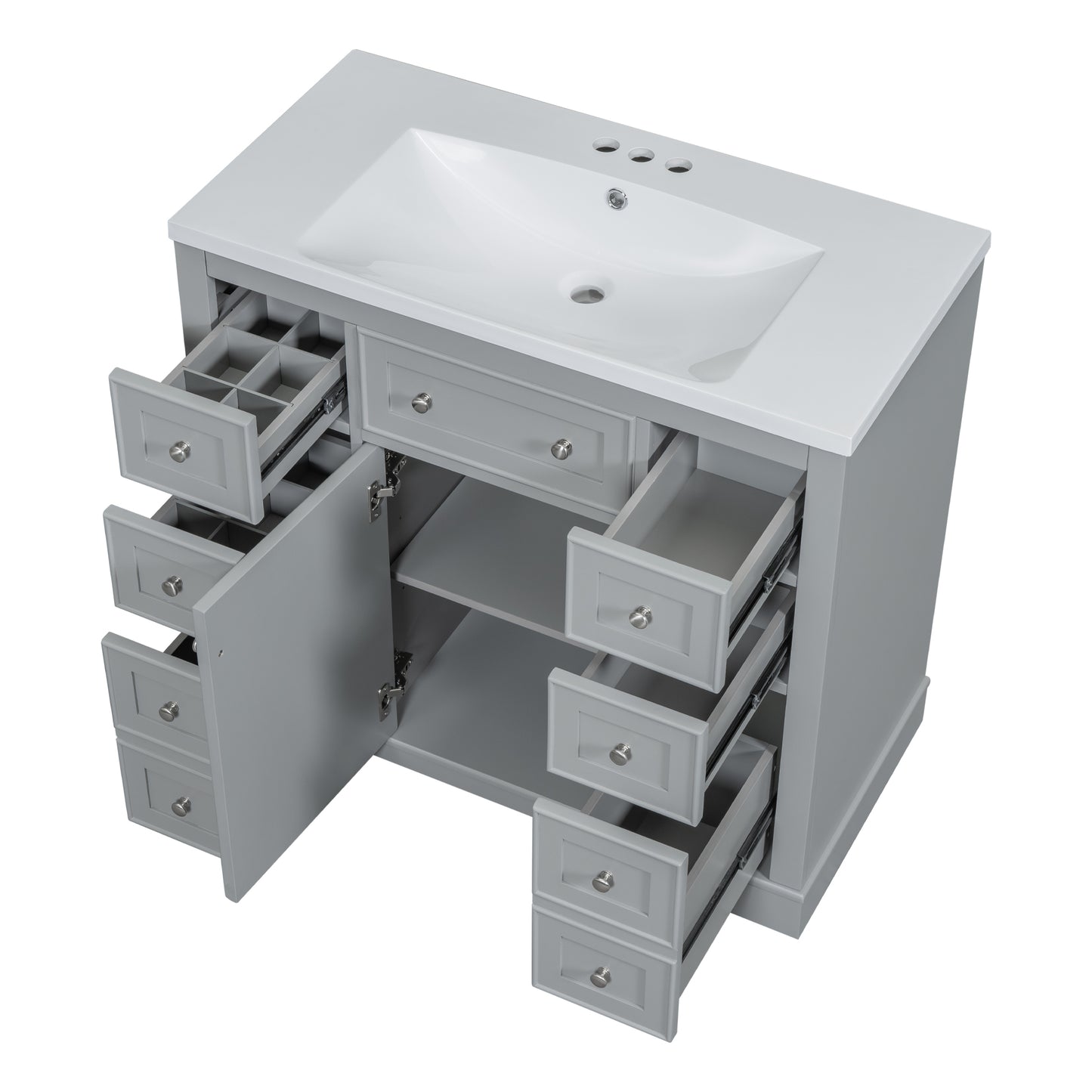 36" Bathroom Vanity with Sink Combo, One Cabinet and Six Drawers, Solid Wood and MDF Board, Grey