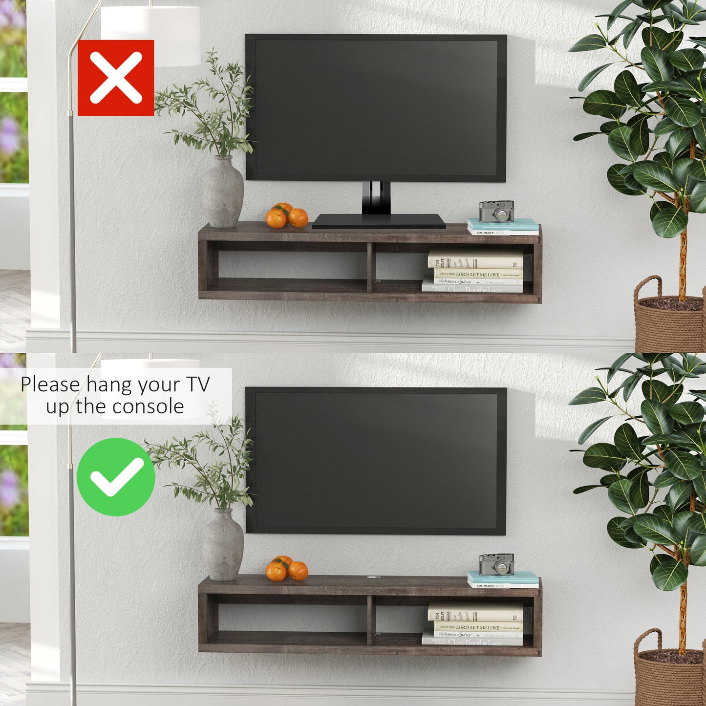 Floating TV Stand with Ample Storage Space: Dark Grey Wall Mounted Media Console for Home Office or Living Room