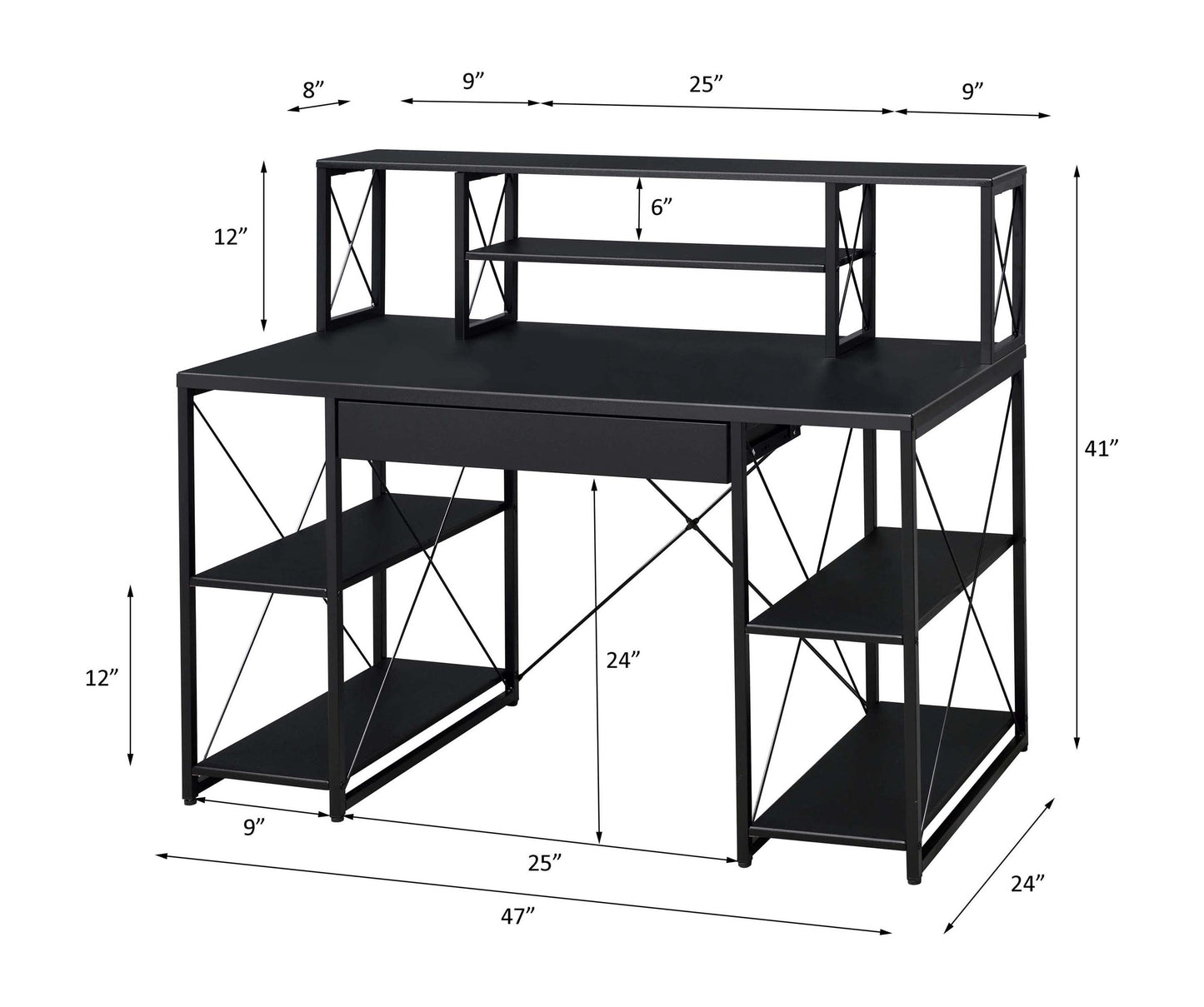 Versatile Contemporary-Industrial Amiel Desk with Ample Black Storage